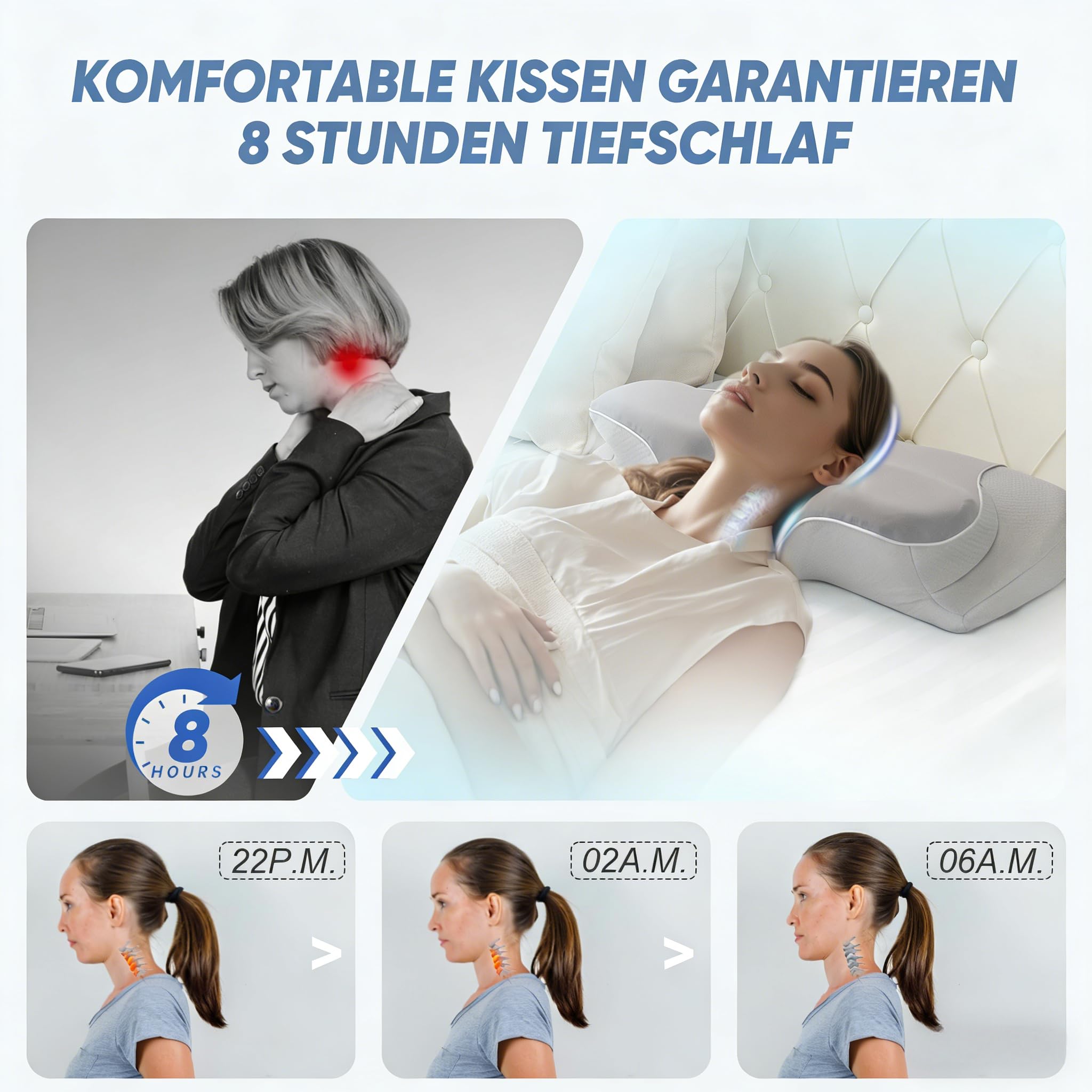Ergonomisches Nackenstützkissen (HWS) – Premium Memory Schaum Kopfkissen für Seitenschläfer – Orthopädisches Schlafkissen zur Nackenentlastung mit 2 Höhen & atmungsaktivem Öko-Tex Bezug