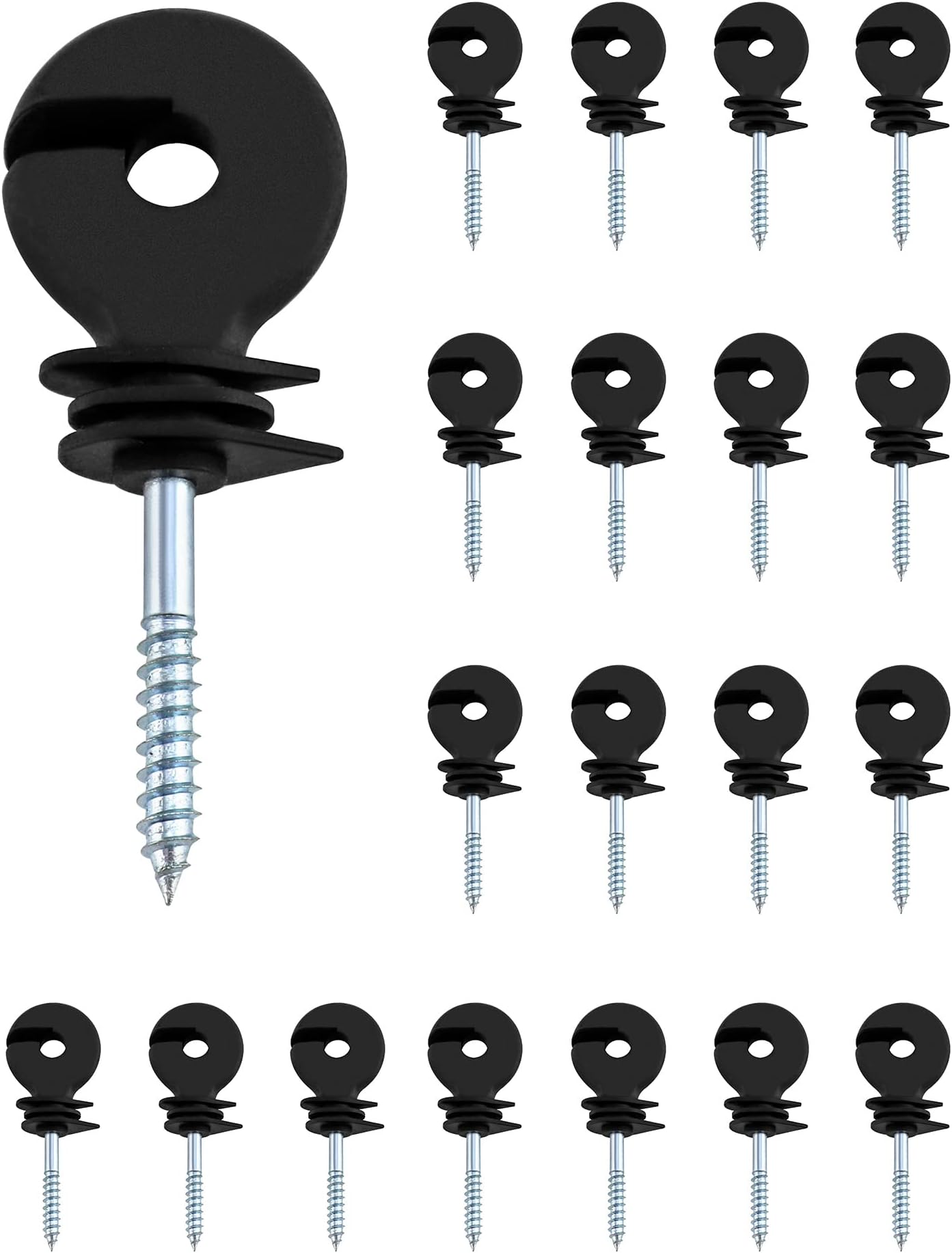 QWORK® 20Pcs Electric Fencing Ring Insulators, Wire Mesh Ring Insulator, Wooden Post Insulator Screw-in, for Ropes, Wires and Strands.