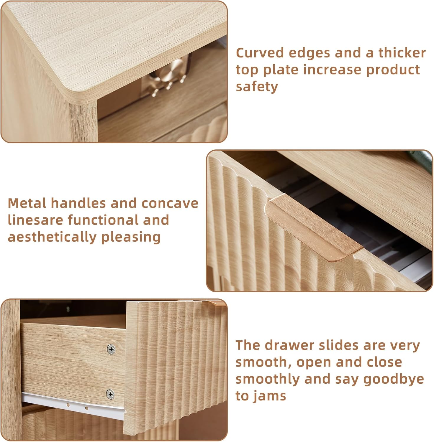 LEYAOYAO Fluted Nightstand with Charging Station, 23" Wide 2 Drawers End Table, Natural Night Stand with Open Storage Cabinet, Farmhouse Bed Side Tables, Wood Dresser for Bedroom, Living Room, Closet 2 Drawers Natural 1