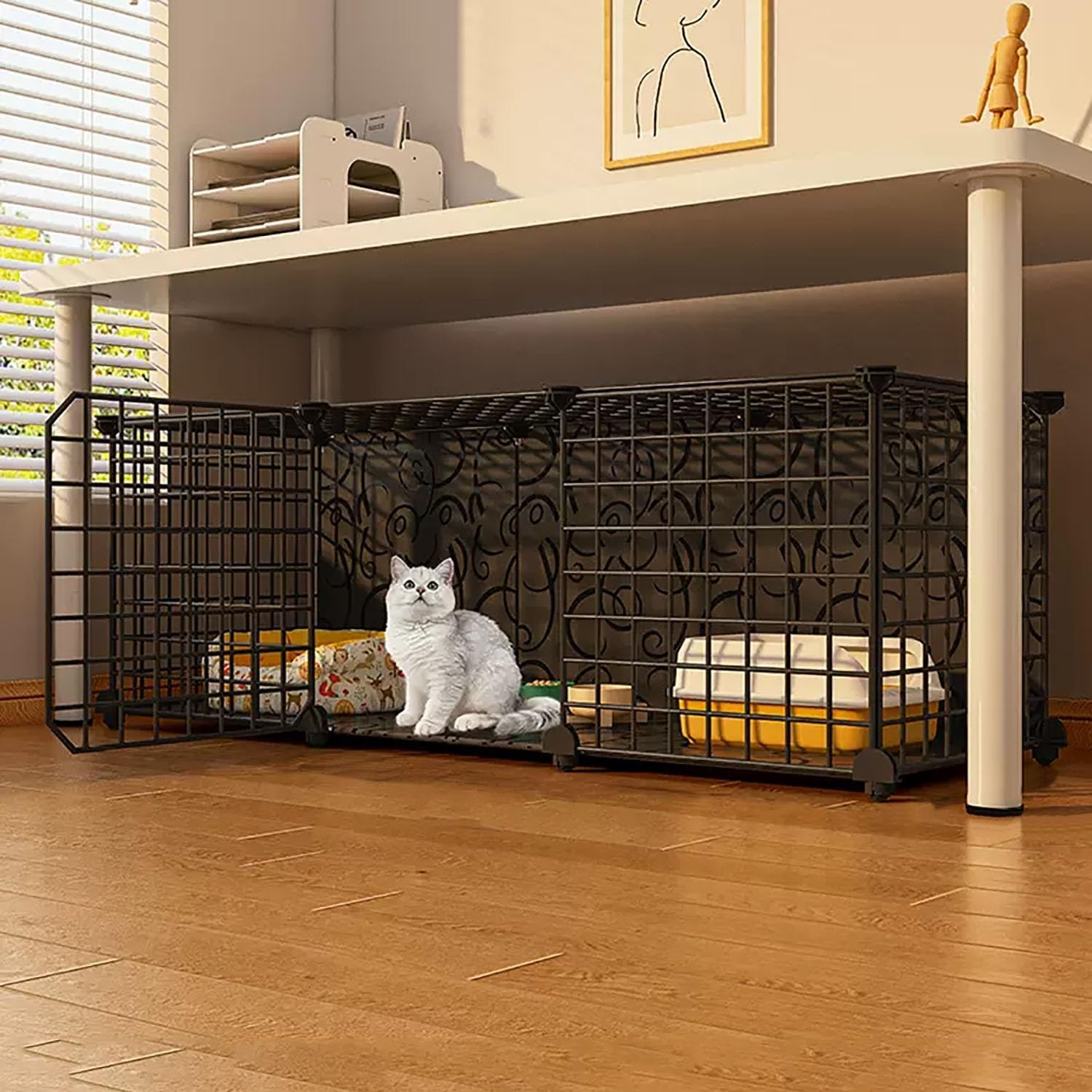 Indoor Cat Playpen with Wheels, Semi-Enclosed Cat Cabinet, Easy to Move & Clean, Sturdy & Safe DIY Cat Cage (Color: Package 4, Size: C-75x39x74cm)