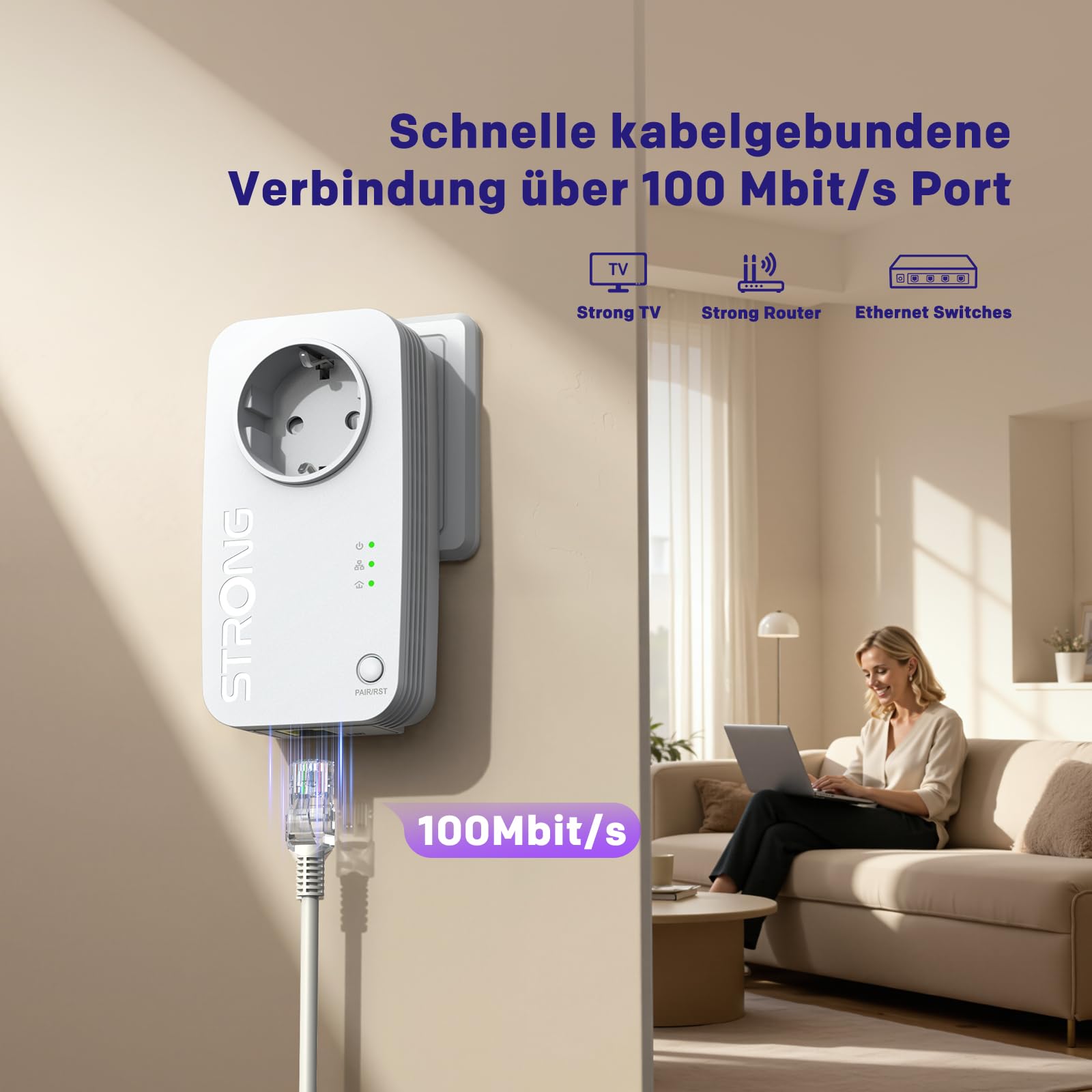 Strong AV600 Mbit/s Powerline Adapter Setmit Steckdose – Bild 4