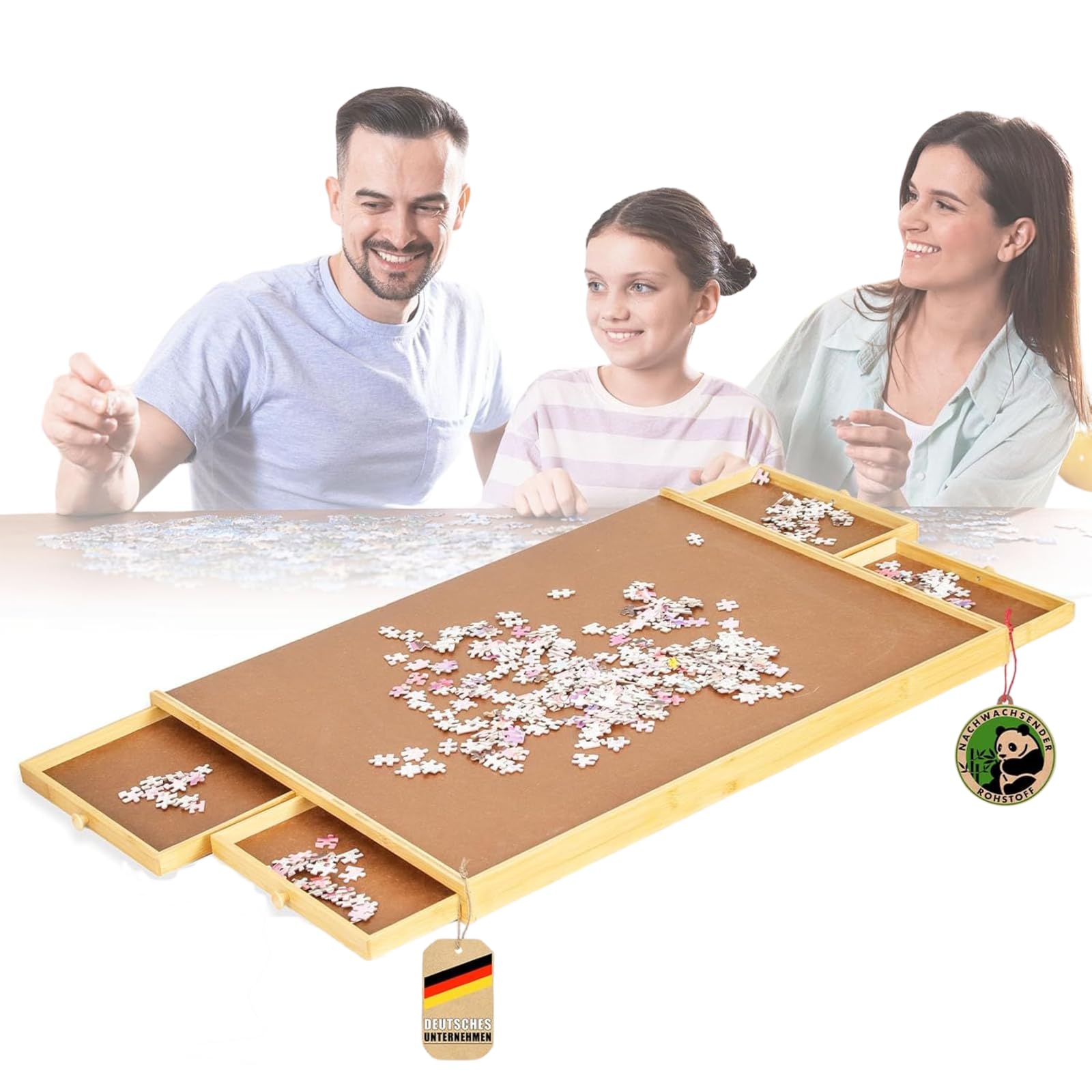 Floordirekt Puzzletisch mit Schubladen, 76 x 57 cm Tragbares puzzlebrett für Puzzle bis 1000 aus Bambus & MDF - Yukon