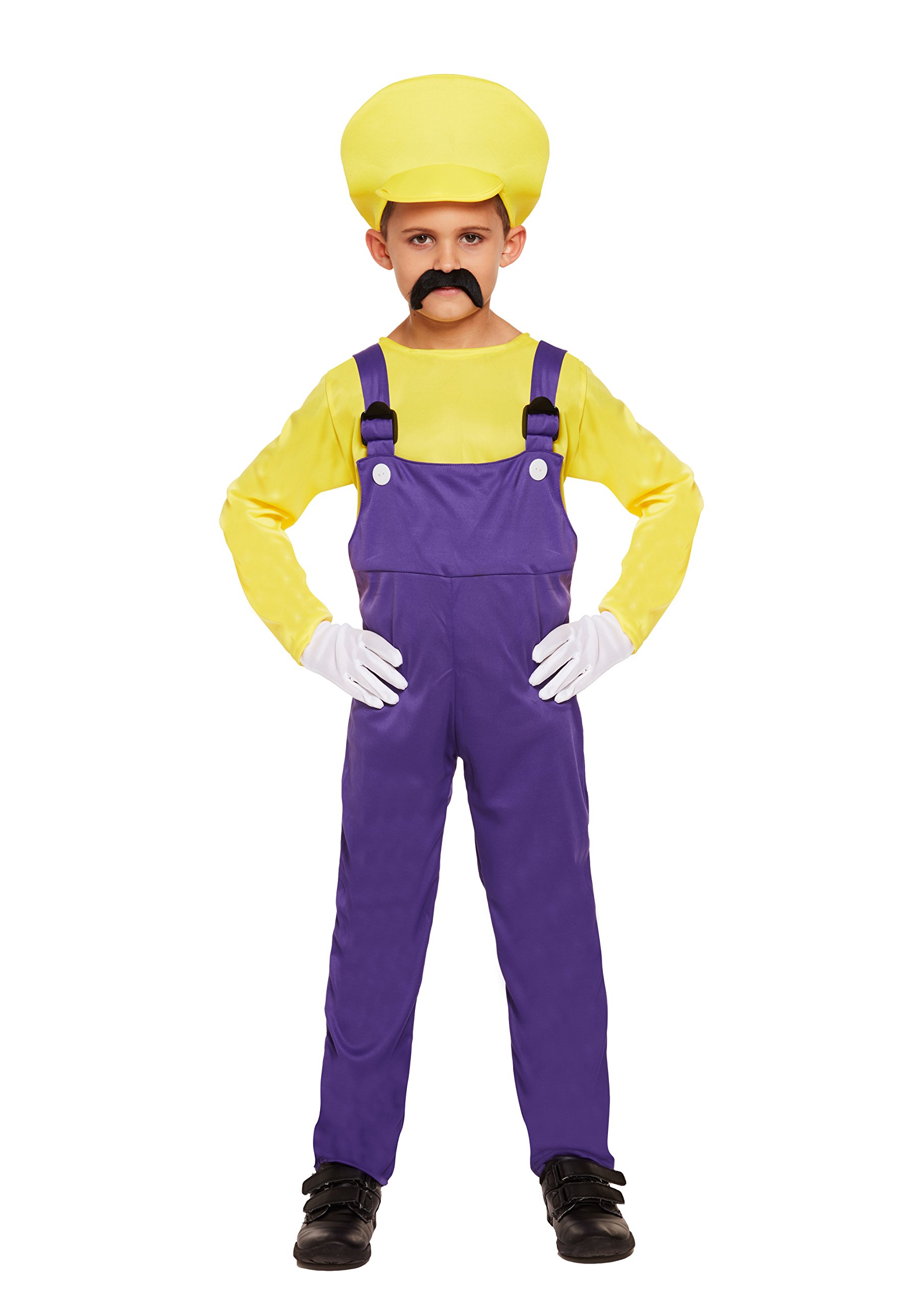CESTRIAN Boys Kids Super Mario Brothers Wario Fancy Dress Costume Size Large 10-12 Years Workman Builder Plumber Yellow, Yellow, L