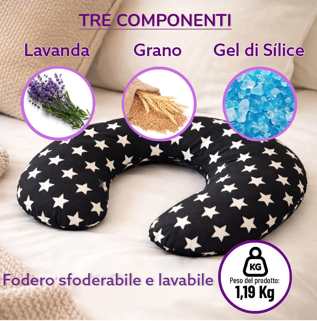 LOLA & GALA Cuscino Termico per Microonde | Cuscinetto Termico Cervicale | Riscaldante per Collo con Copertura Lavabile | Contiene Semi di Grano + Lavanda + Gel di Silice