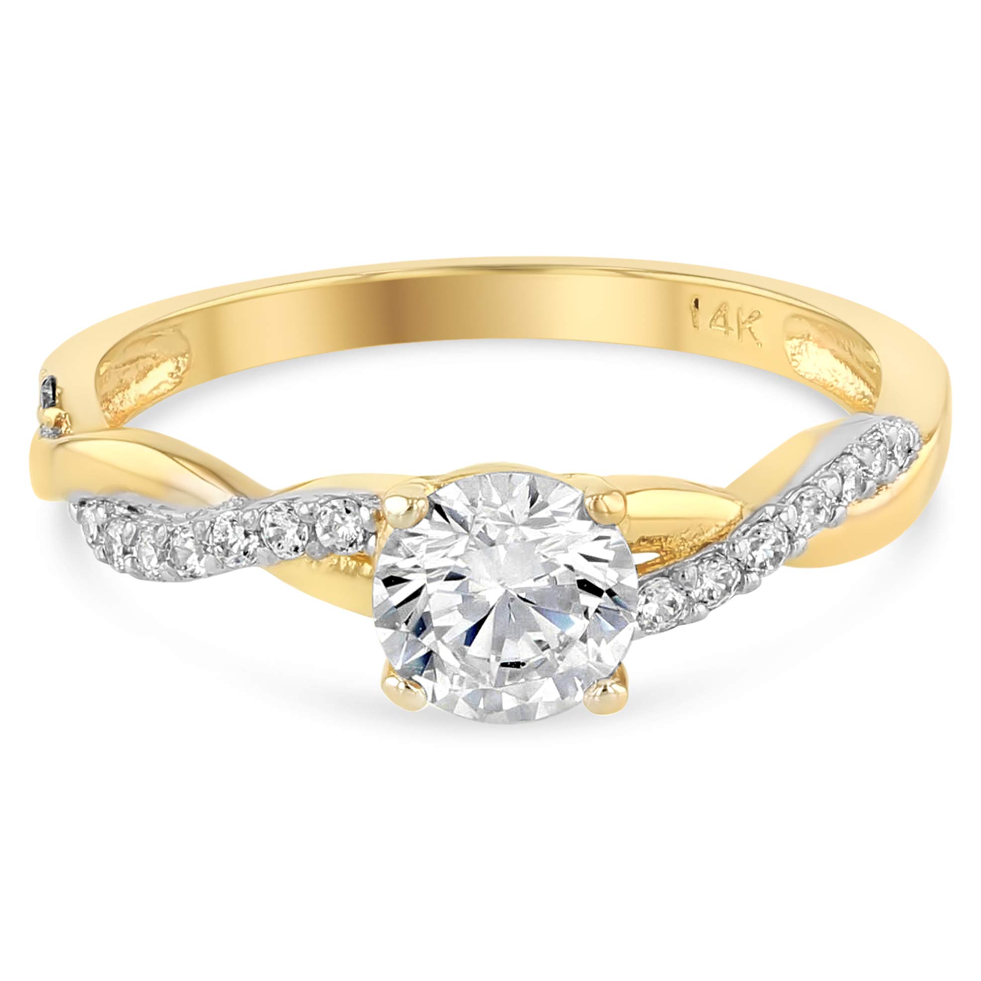 Ioka 14K Solid Yellow Gold Round CZ Solitaire Engagement-Style Ring