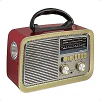 Rádio Am Fm Retro Vintage Recarregável Bivolt Pilha Tomada e Bateria Lanterna (Vermelho)