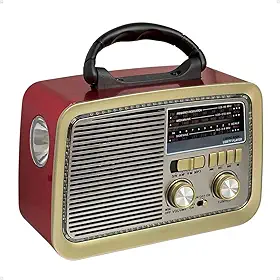 Rádio Am Fm Retro Vintage Recarregável Bivolt Pilha Tomada e Bateria Lanterna (Vermelho)