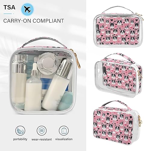 Miniatura 5 de Kawaii Boston Dog Black Hearts Clear Toiletry Bag for Traveling,2 Pack Makeup Cosmetic Bag with Zipper,Travel Bag for Toiletries,Travel Essentials
