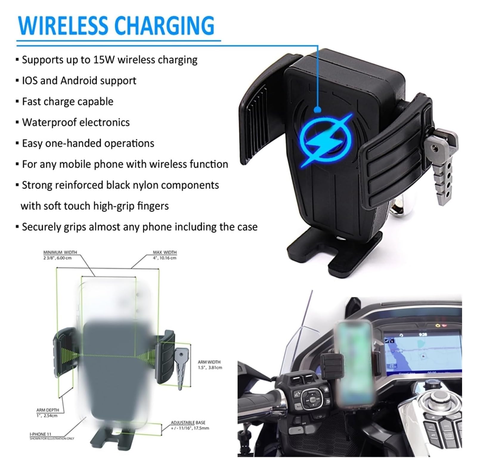 Support De Navigation GPS Moto pour H&Arley pour Davidson pour Electra pour Glide pour Standard FLHT I 2003-2006 Support De Téléphone GPS Support De Navigation À Chargement sans Fil(A+C)