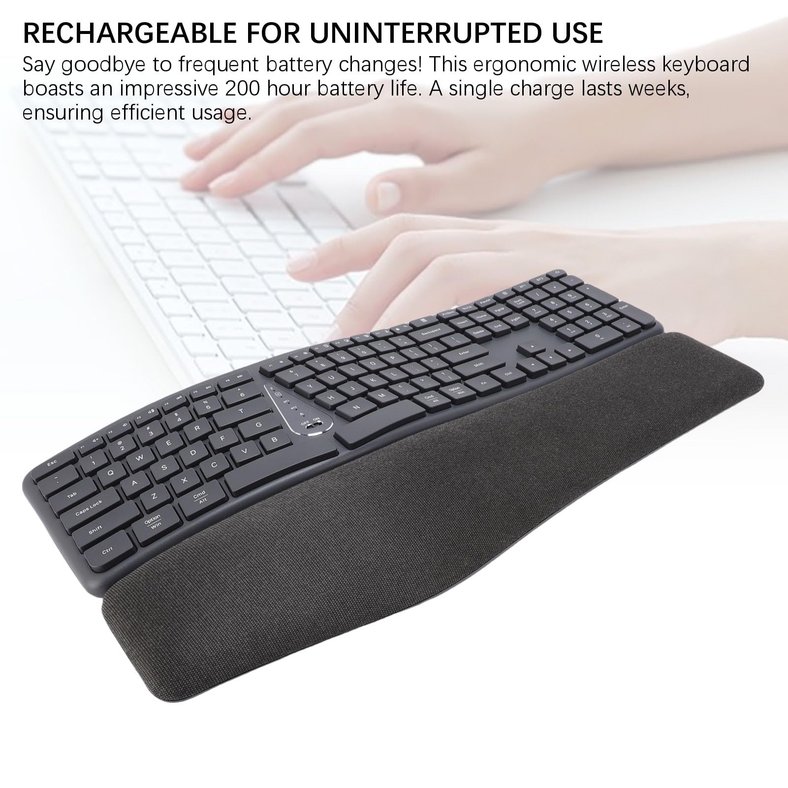 Tosuny Tastiera Ergonomica Wireless, Tastiera Divisa Bluetooth con Riposo Al Polso Imbottito, 111 Tasti, USB C Ricaricabile, connettività Bluetooth e USB, per Vittorie 7 8 10