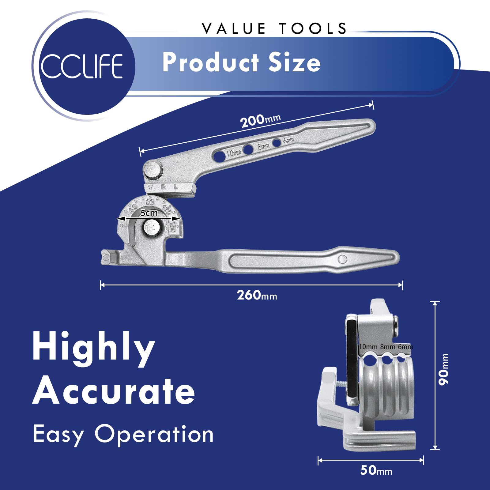 CCLIFE Piegatubi Rame 3 in 1, Curvatubi per Rame 6 8 10 mm, Angolo di Piegatura 180° Alluminio e Ottone