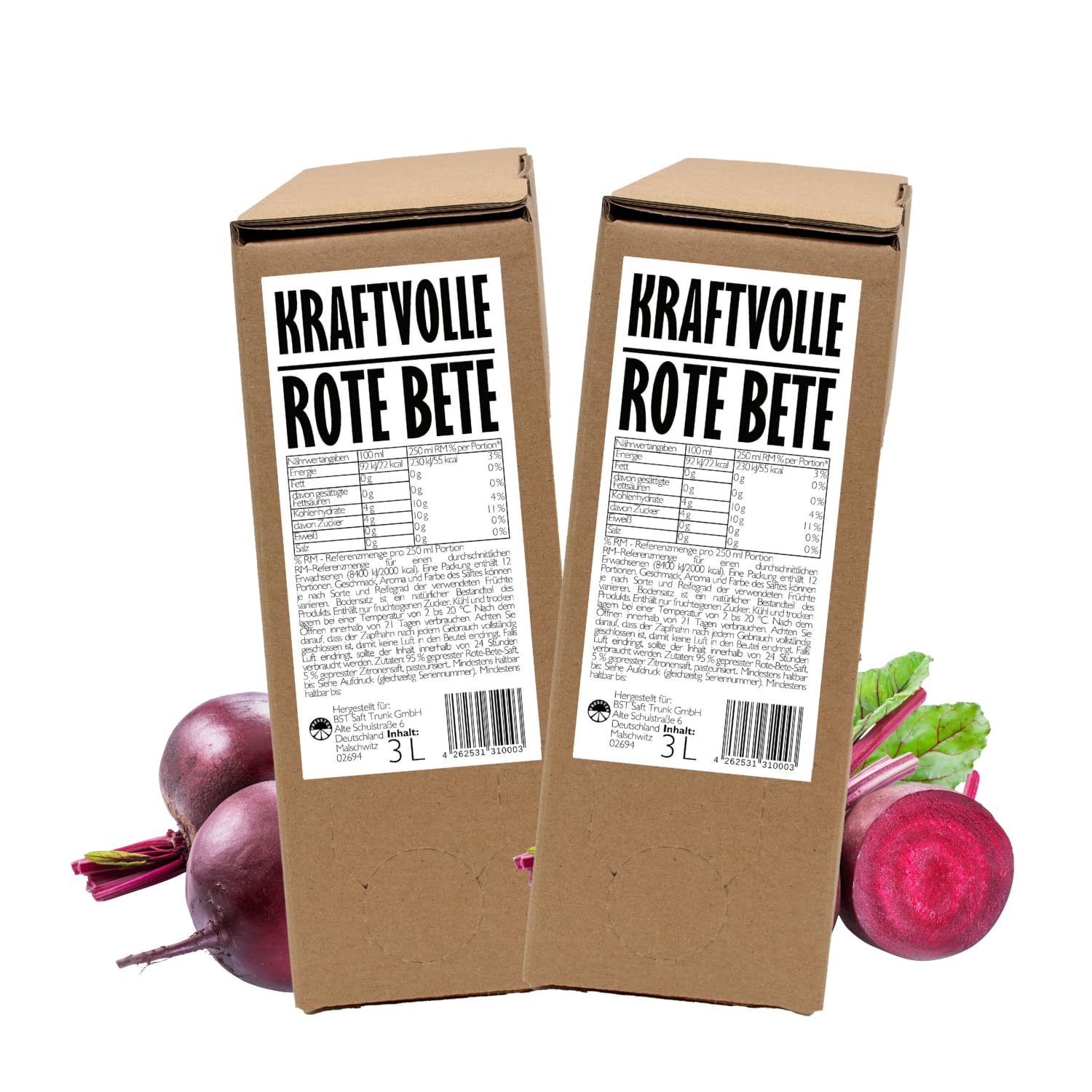 PRESSTER - Rote-Bete-Saft Karton 2 x 3 Liter - Direktsaft - Saft aus Rote Bete 100 Prozent - Natürlich frisch im Geschmack - Gepresste Fruchtsäfte - Fruchtsaft Ohne Zuckerzusatz - Säfte für Cocktails