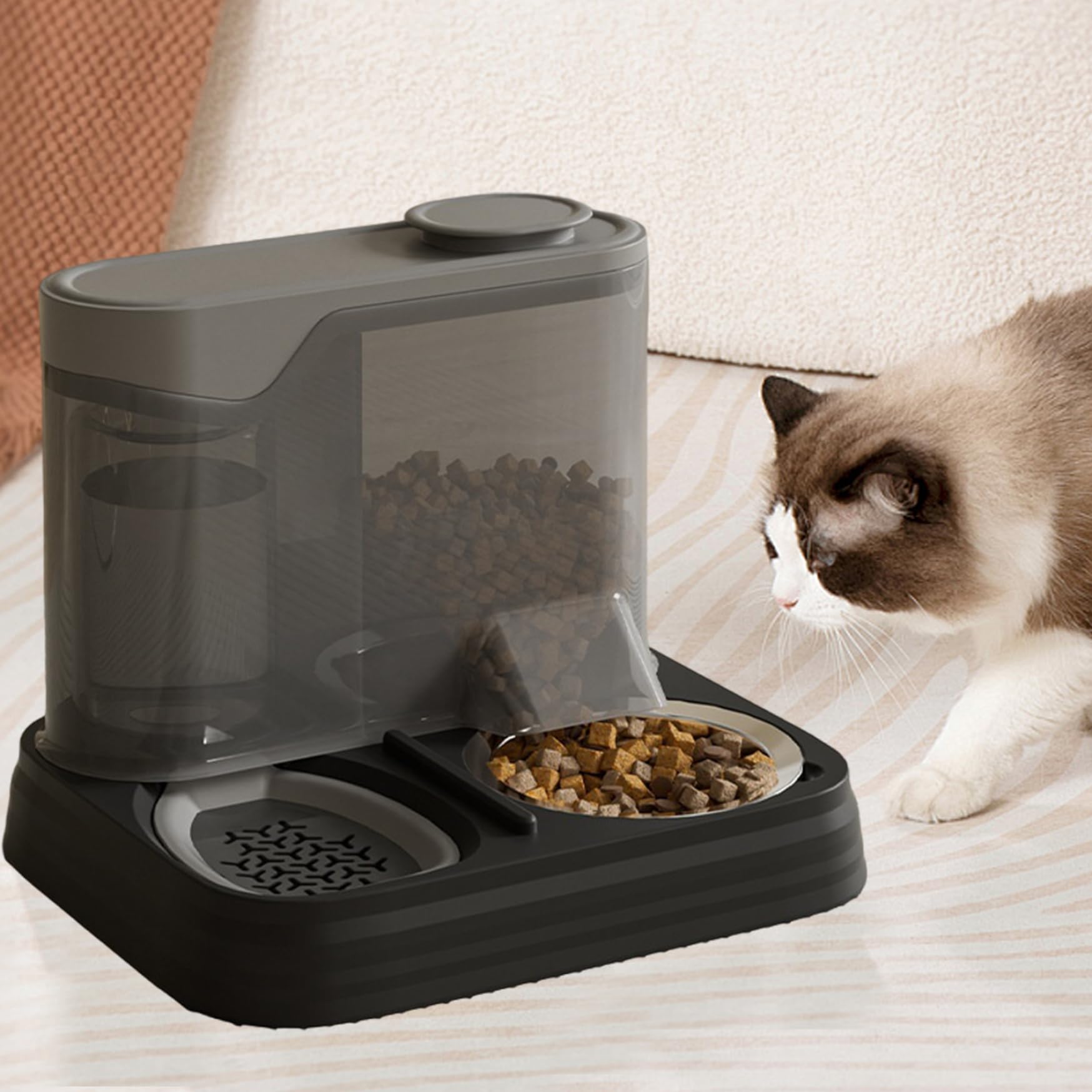Automatischer Katzen-Futterspender, 27, 9 x 22, 9 x 22, cm, 2-in-1, großes Fassungsvermögen, Abnehmbarer, sicherer Hunde-Katzen-Futterspender und Wasserspender für Haustiere, Tiere und automatisc
