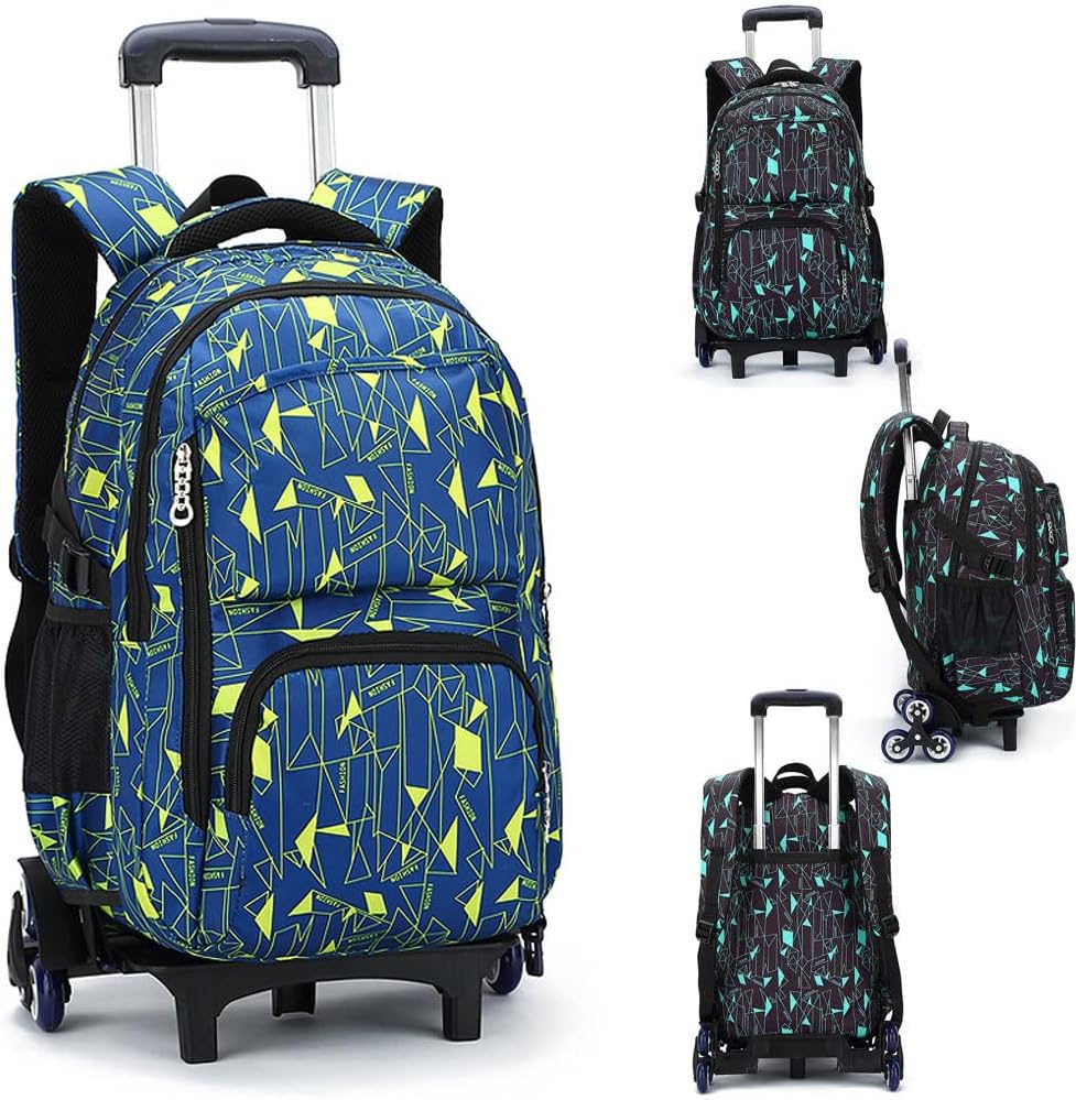 Boys Rolling Backpacks Fashion Printed Girls Wheeled Luggage Bags Kids Trolley School Bags Large Capacity for School Students Bookbag