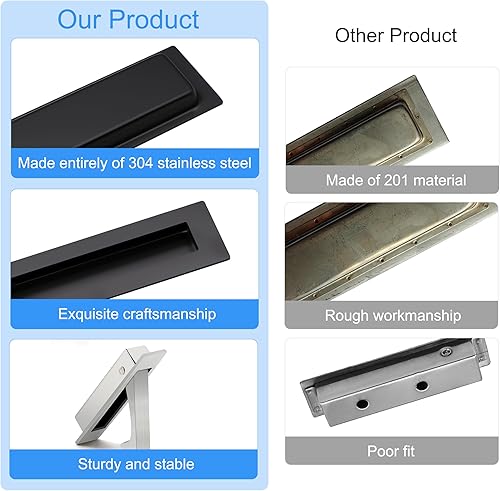 Miniatura 4 de Dontay Manijas de puerta corredizas con bolsillo, accesorios de puerta de bolsillo de acero inoxidable 304 sin bloqueo, tiradores de dedo