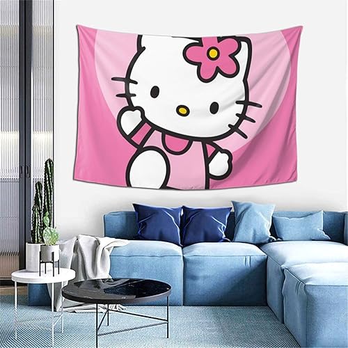 Miniatura 9 de UNIOND Tapiz de gato de dibujos animados, gato rosa para colgar en la pared, decoración de pared de 60 x 40 pulgadas