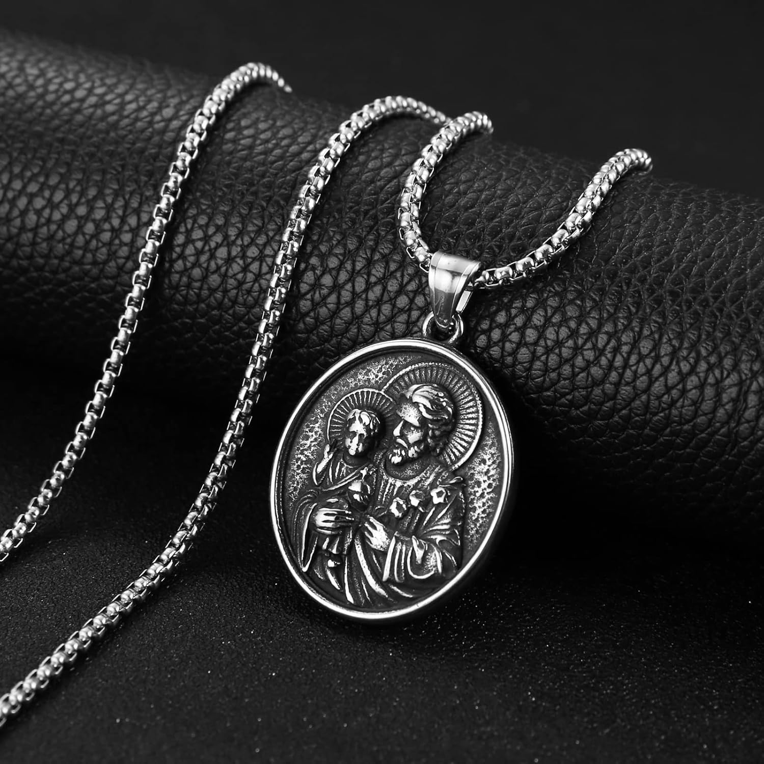 HZMAN Stainless Steel St Joseph/Mary/Jesus Necklace for Men Women Christian Medal Amulet Pendant Jewelry Gift - Image 4