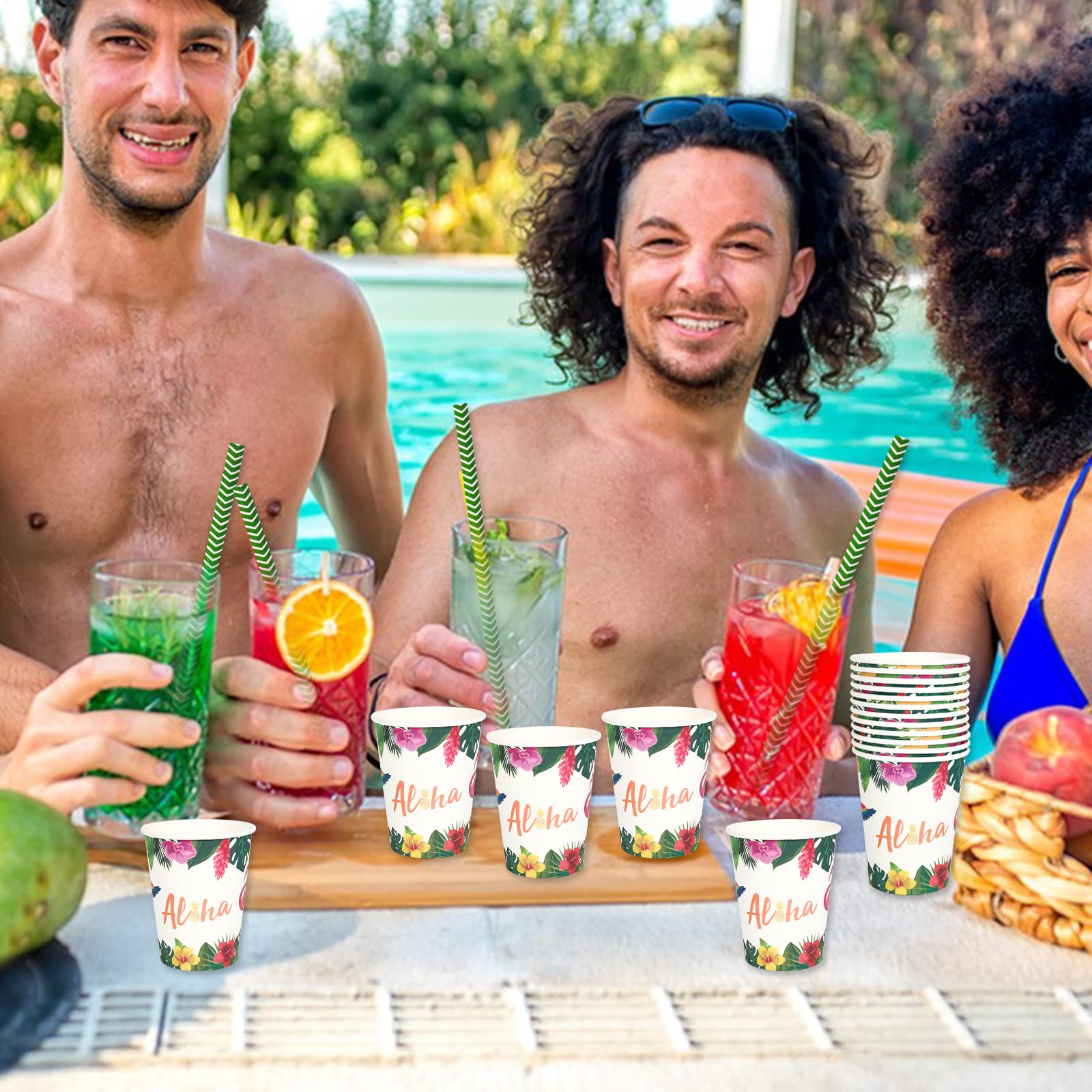 Set Stoviglie Hawaiane Per Feste - 72 Pezzi Per 24 Ospiti: Piatti E Tovaglioli Carta Tema Aloha, Tropicale