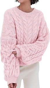 PRETTYGARDEN Womens Sweaters Spring 2026 Cable Knit Long Sleeve Crewneck Oversized Sweater Chunky Pullover Loose Outfits
