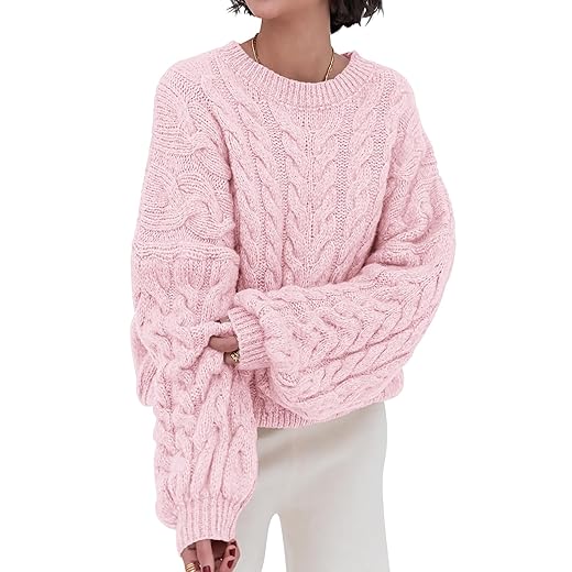 PRETTYGARDEN Womens Sweaters Spring 2026 Cable Knit Long Sleeve Crewneck Oversized Sweater Chunky Pullover Loose Outfits