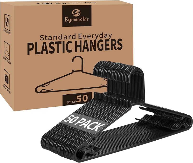 Plastic Hangers 50 Pack | Lightweight durable slim design, space saving for laundry and daily adult clothing storage Ideal for apartments, dorms