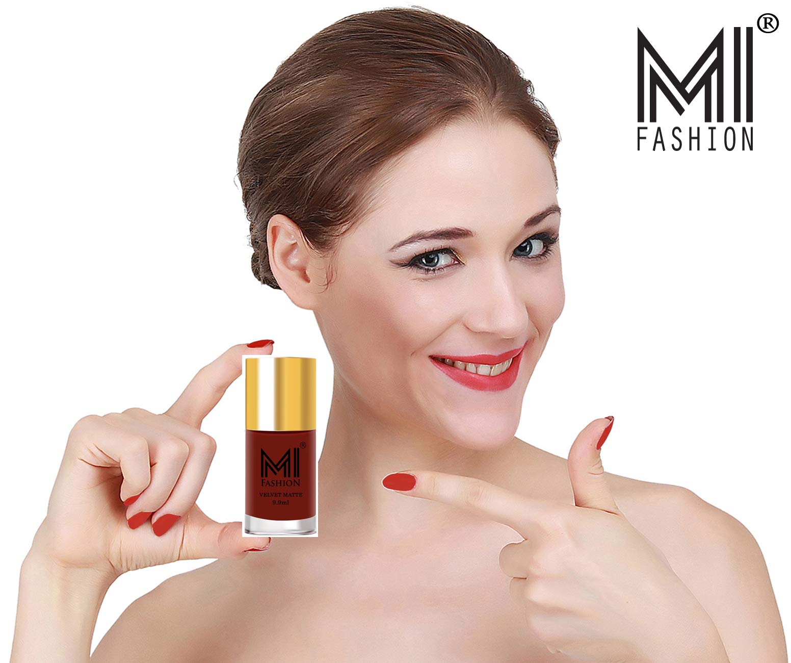 MI FASHION Velvet Matte Nail Polish Set Lacquer And Highly Pigmented For Women Coffee, Tomato Red, Dark Green, Dark Nude 9.9ml (Pack Of-4) 1