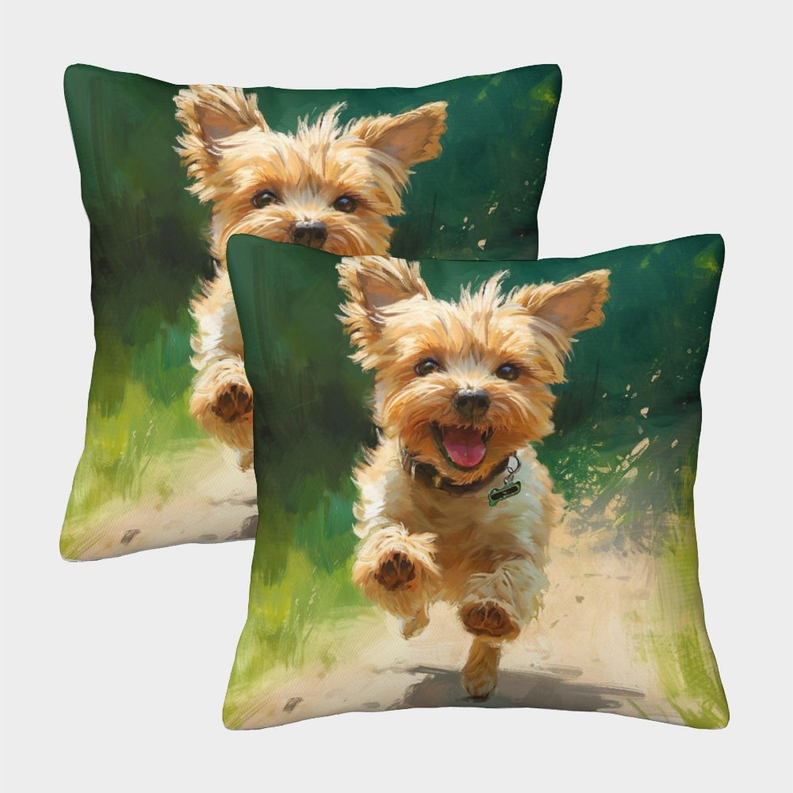 Gparsddio Style-6 Yorkshire Terrier Washable Cushion Cover Set Of 2 Invisible Zipper Decorative Pillow Case For Couch Sofa Bed Covers Home Decorative 45X45cm