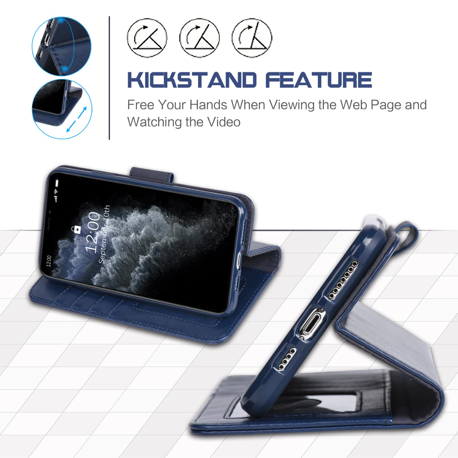 Dockem Custodia a Portafoglio per iPhone 13, con Piastra Metallica Incorporata per Montaggio Magnetico e 2 Tasche Porta Carte di Credito: Pelle Sintetica (Luxe 6,7 Pollici, Nero