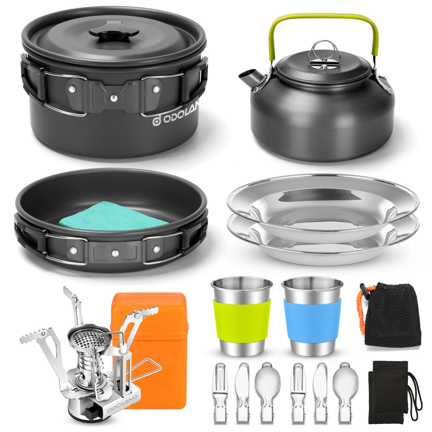 Amazon.com : Odoland 16pcs Camping Cookware Set with Folding