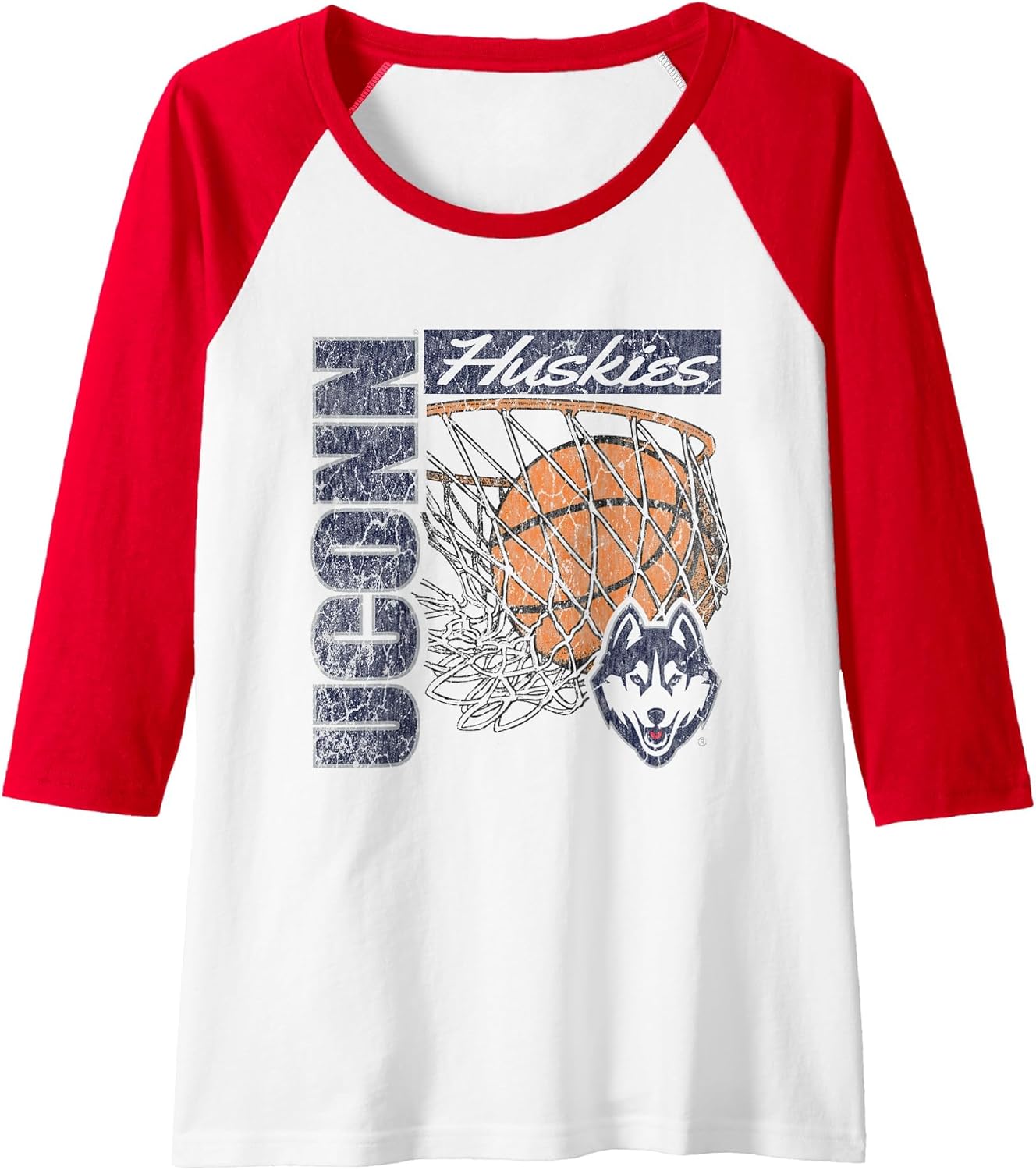 Connecticut Huskies Vintage Basketball 90's White Raglan Baseball Tee