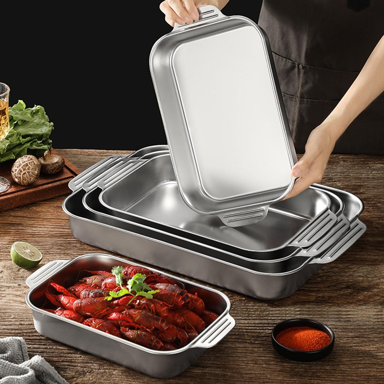 MERISHOPP™ Fish Grill Roasting Pan with Handles Accessory Brushed Surface Seafood Plate B 3