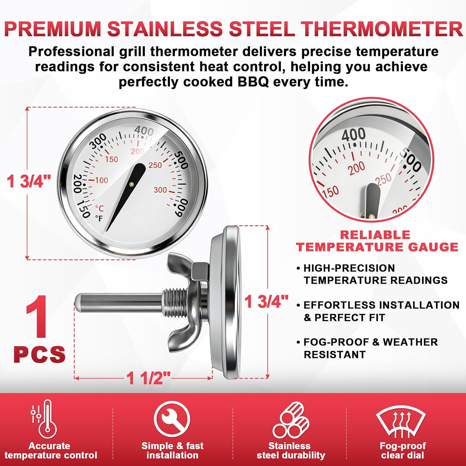 60540 Lid Temp Gauge for Weber 22" Kettle Charcoal Grill, Spirit 200/300