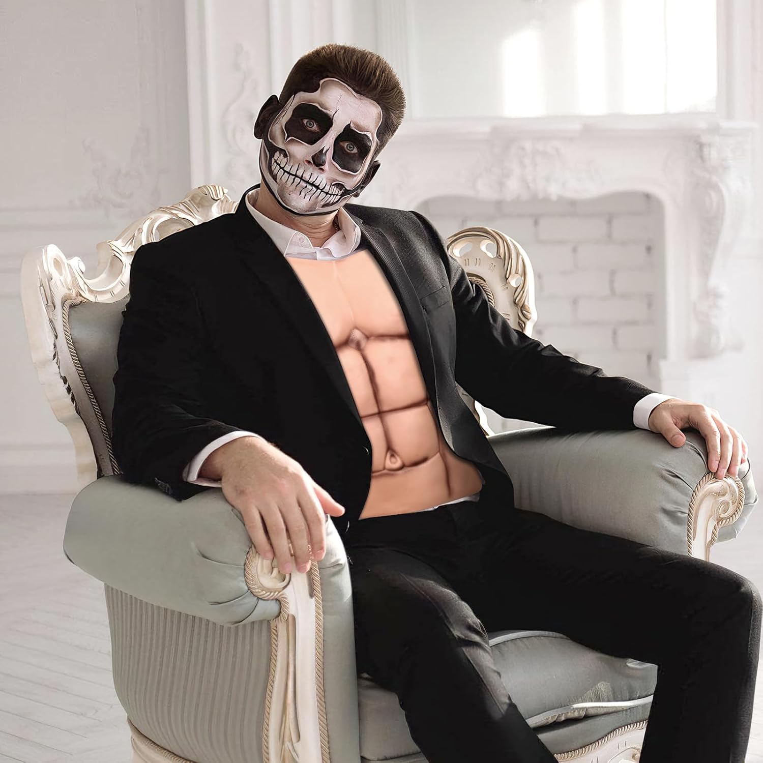 Amosfun Fake Male Chest Muscle Suit Halloween Costume Men S Chest Plate Muscle Outfit with Elastic Straps for Cosplay Party