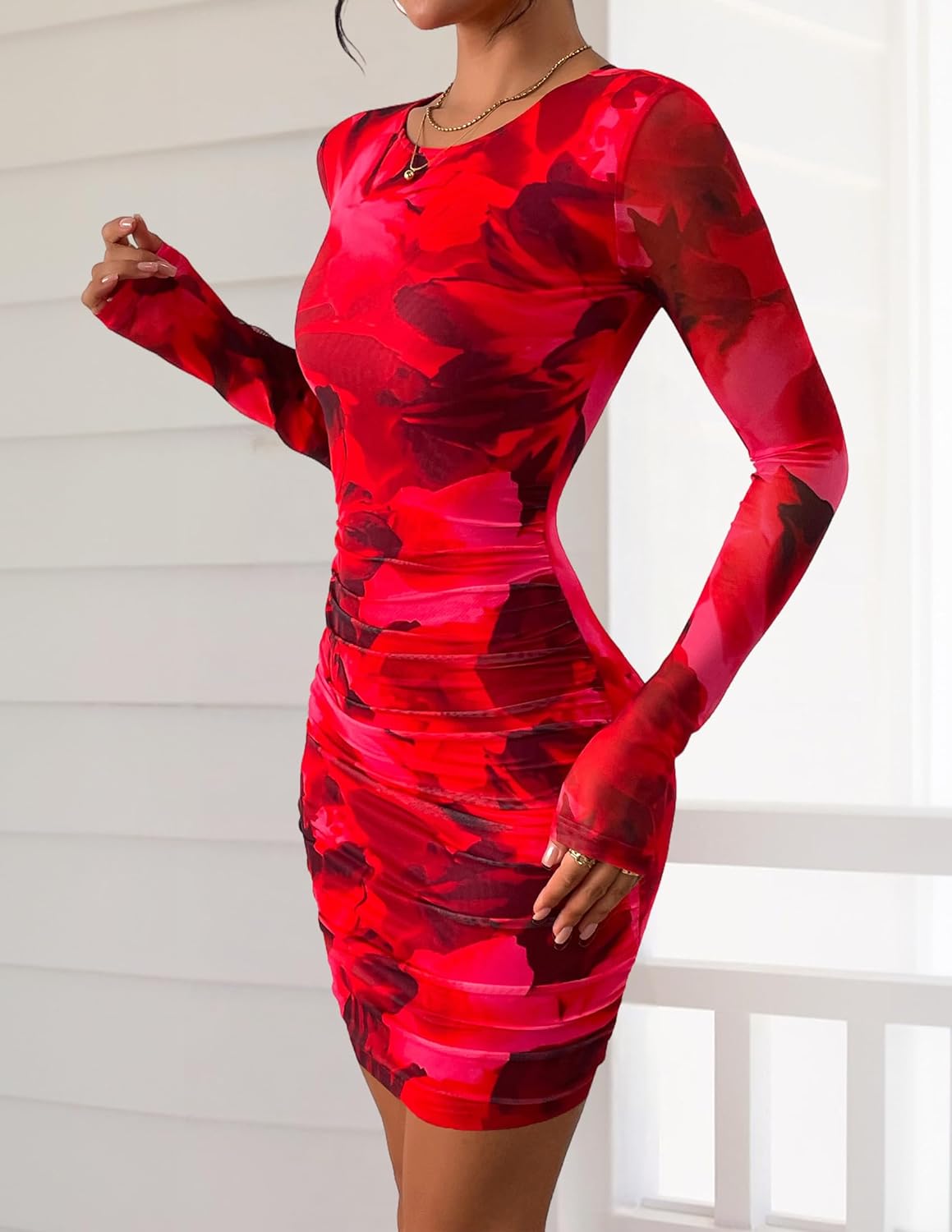 PRETTYGARDEN Women Long Sleeve Mini Dress Spring 2026 Tie Dye Print Bodycon Cocktail Party Club Outfits Homecoming Dresses - Image 6