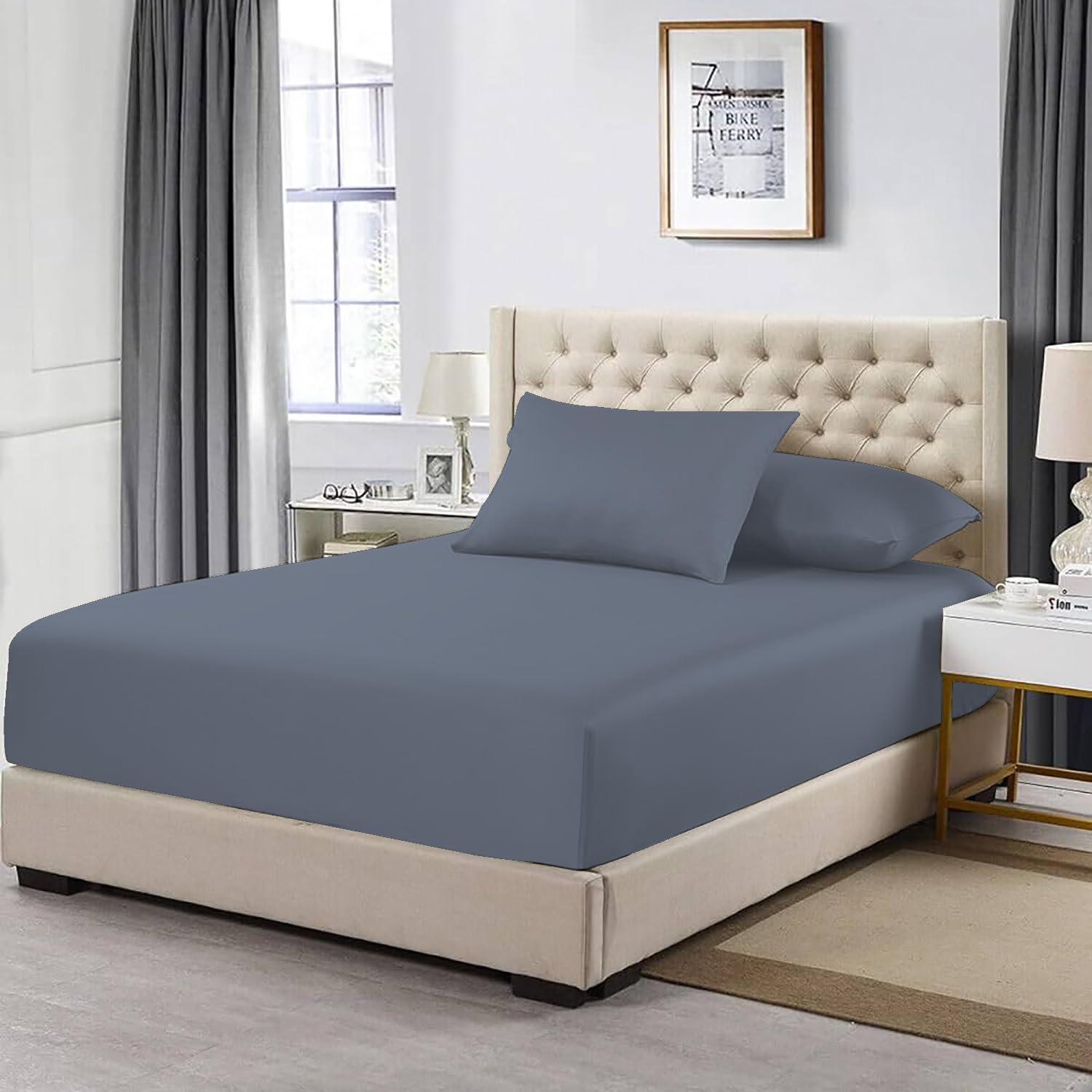 MistyMorning Extra Deep Fitted Sheet 16''/40cm, Egyptian Cotton bed sheets with 200 Thread Count