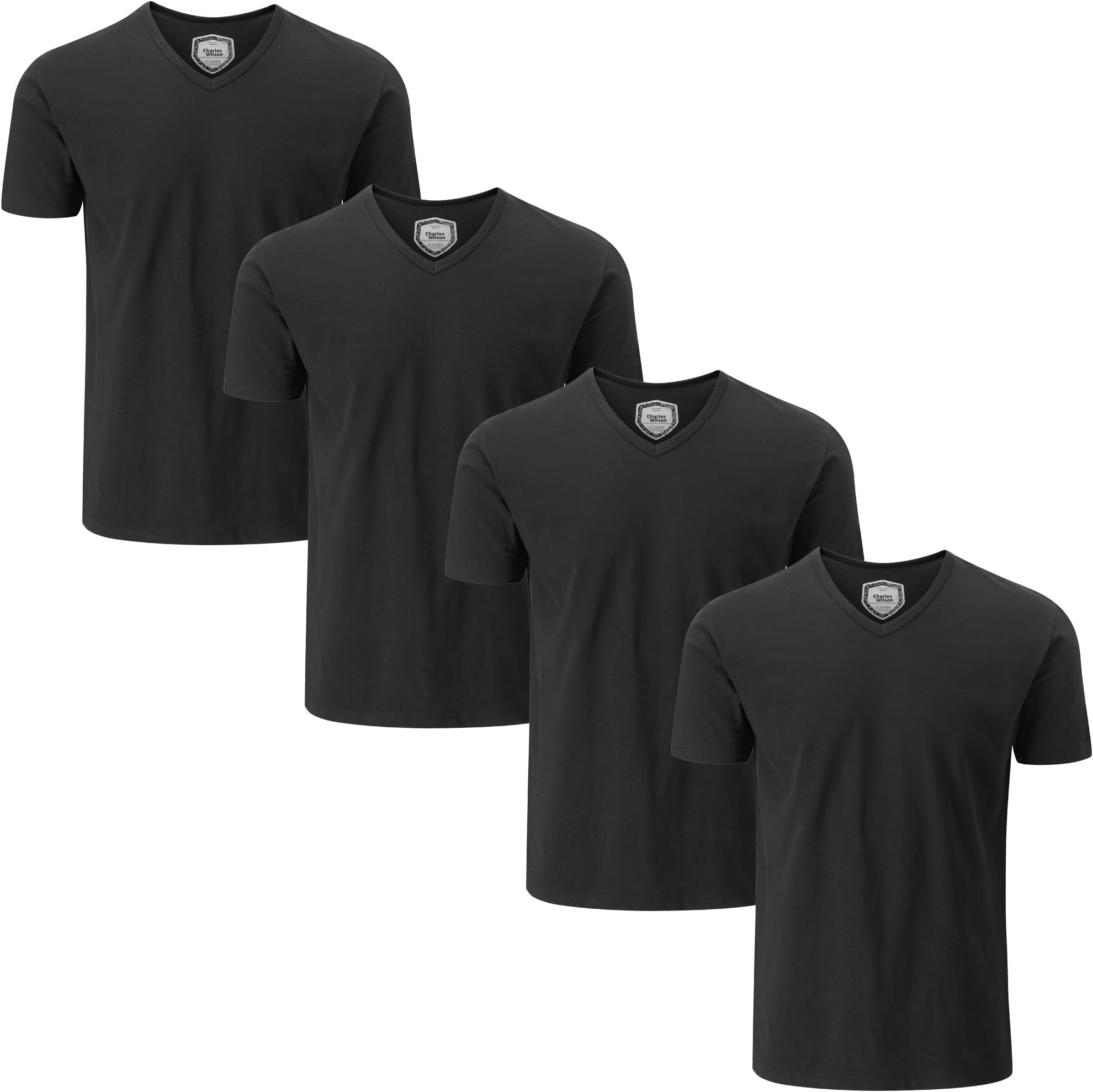 Charles Wilson 4 Pack Men's Comfort Stretch V-Neck T-Shirt