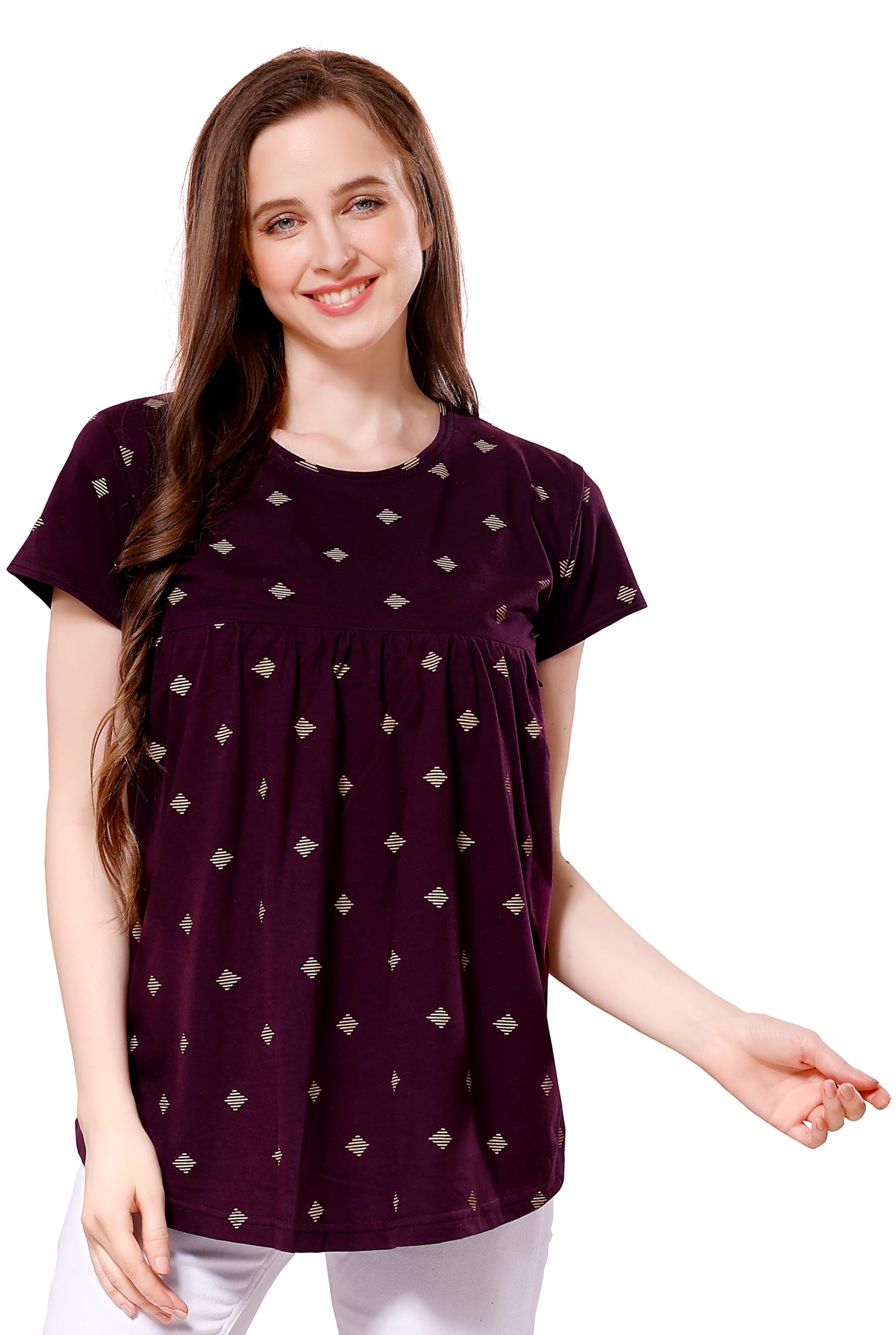 Women's Cotton Printed Half Sleeves Feeding/Nursing/Maternity Top-image-33