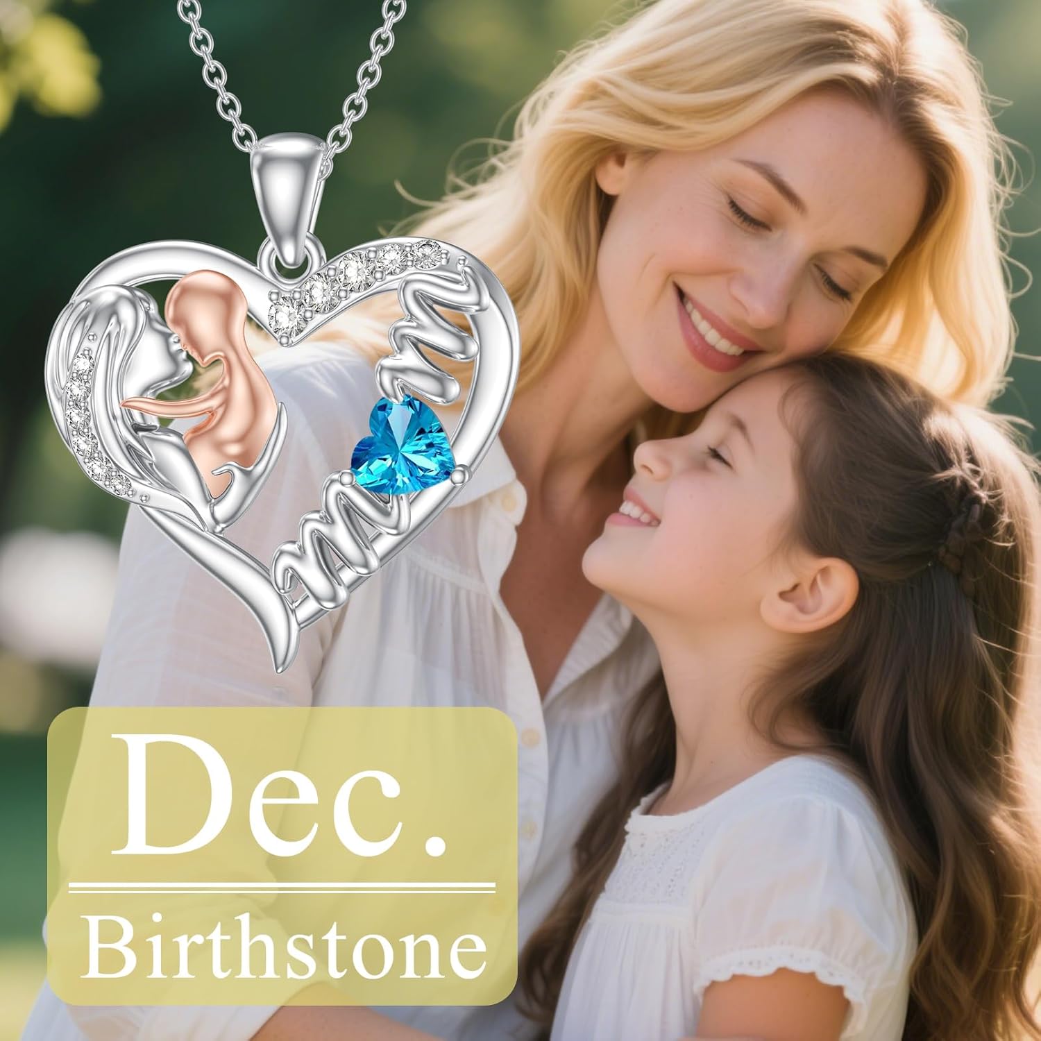 Mom Birthstone Heart Necklace s925 Sterling Silver I Love You Mother Pendant Necklaces Mothers Day Jewelry Gifts for Grandma Women Wife, 16"+2" Inches - Image 5