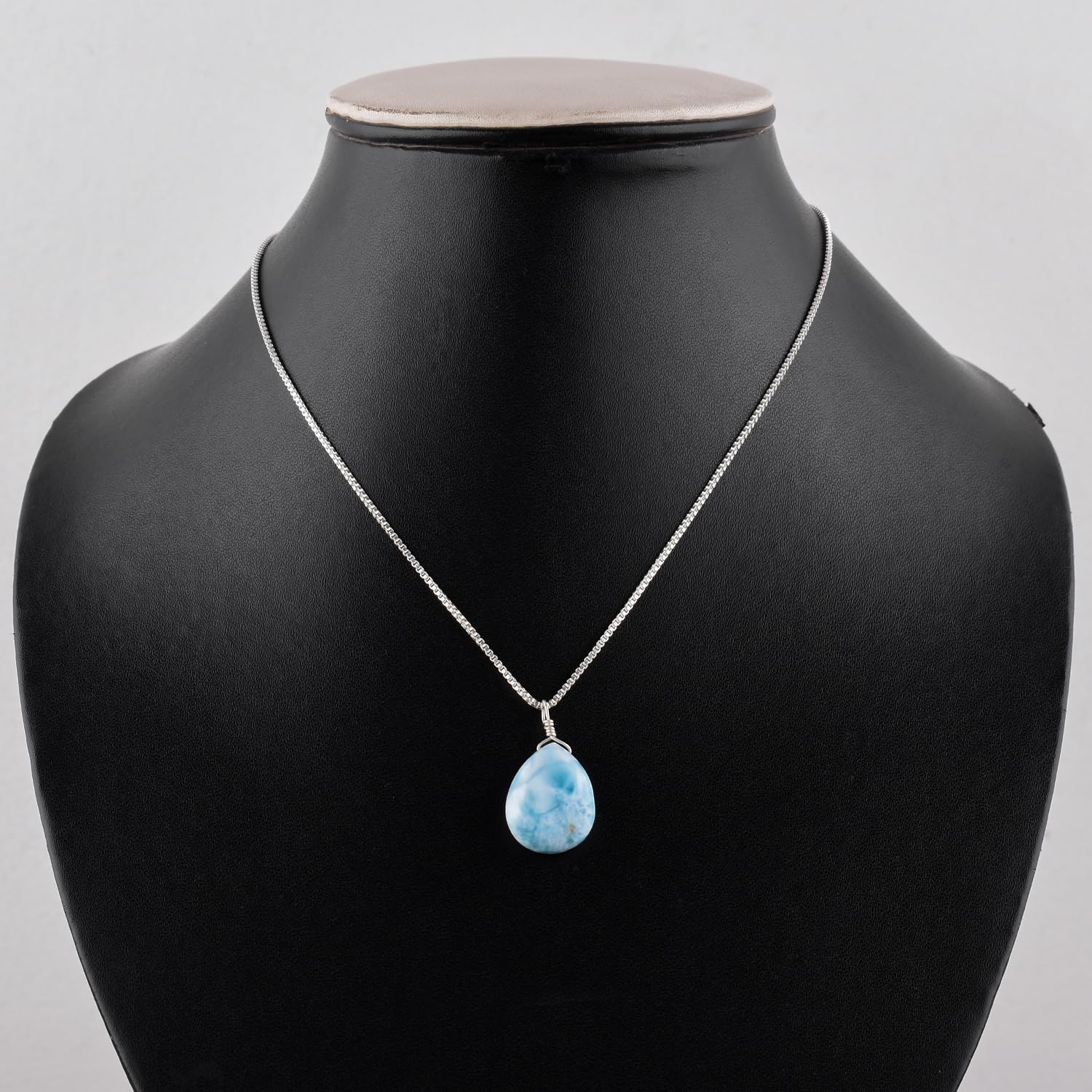 YANARA Larimar Jewelry For Women, Natural Handmade Blue Gemstone Pendant Necklace, 18" Inch Silver Plated Adjustable Chain, Dainty Minimal Elegant Hypoallergenic Jewelry For Her
