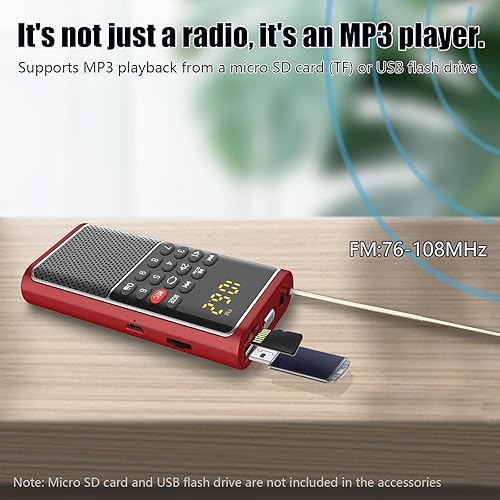 Miniatura 2 de Radio FM pequeña radio portátil de bolsillo, funciona con batería recargable, tarjeta USBMicro SDranura para tarjeta TF Reproductor Mp3, llave