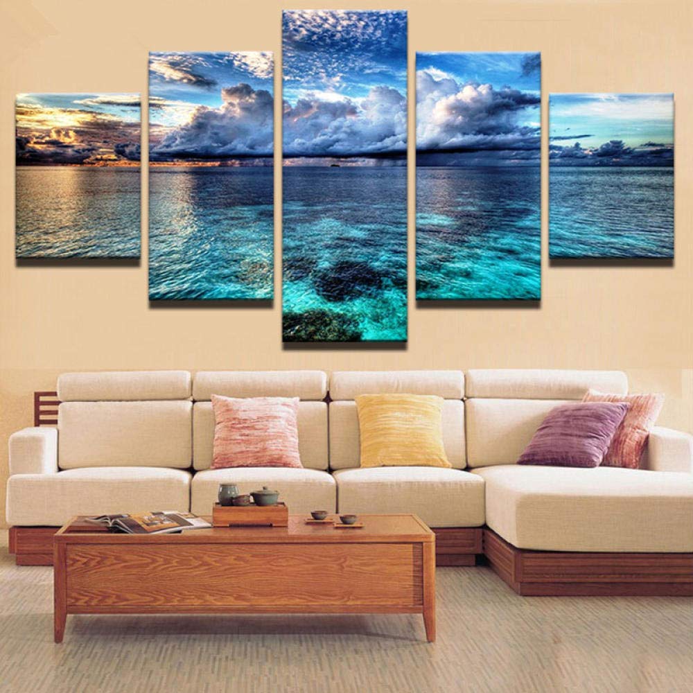 Peinture paysage naturel baqianli 5 panneaux pour habiller un grand mur blanc vide