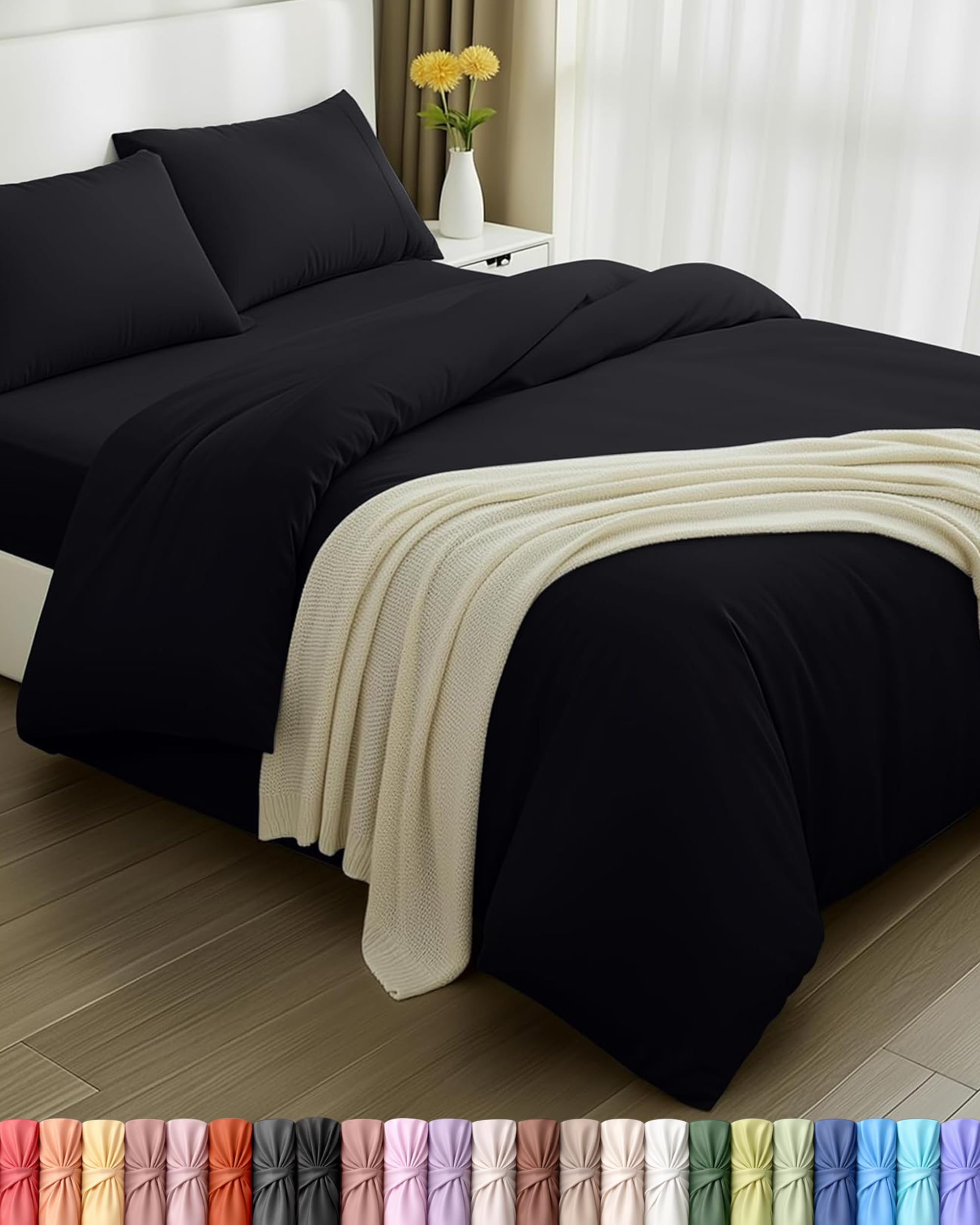 Utopia Bedding 4 Piece King Bedding Set - Duvet Cover, Fitted Sheet with Pillow cases - Soft Brushed Microfiber (Black)