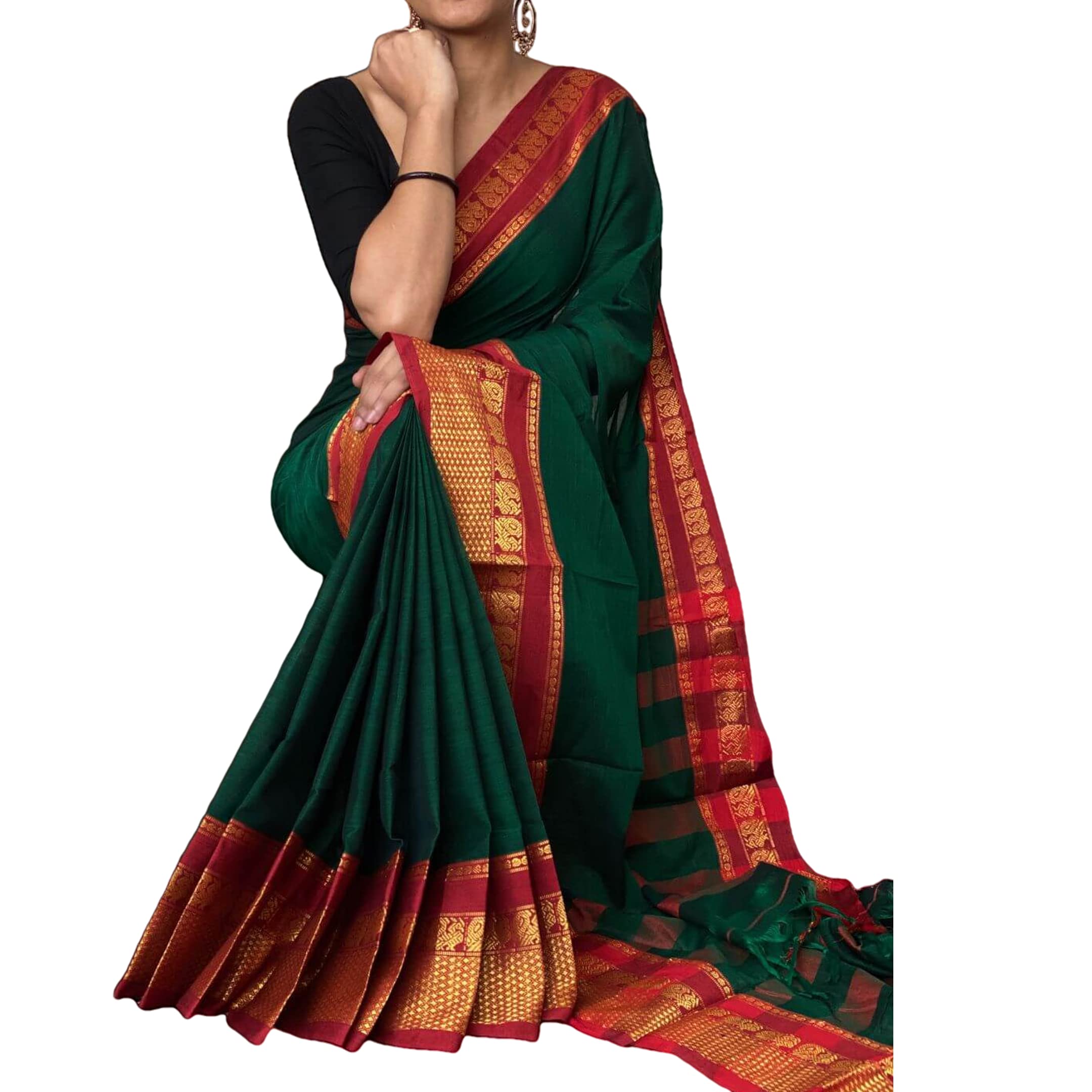 GenericWomen And Girls Narayanpet Cotton Saree Without Blouse Piece (Dt_Npgreen_Green)