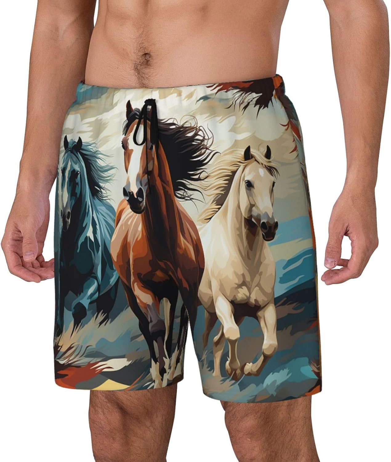 Men's Swim Trunks 2 in 1 Quick Dry Bathing Suits A Pattern with Horses as a Background Beach Board Shorts Swimwear
