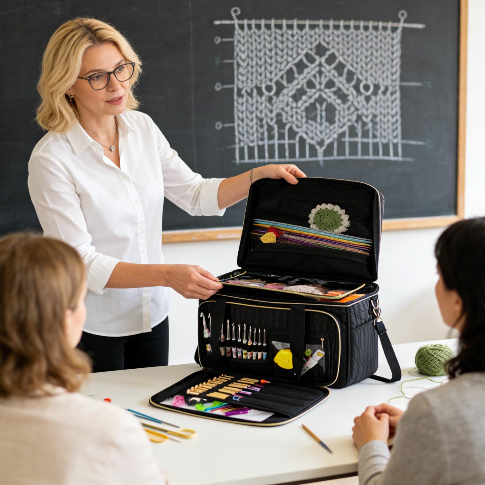 Organizzatore per Lavori all'Uncinetto Grande Organizer con Scomparti | Borsa da Viaggio per Uncinetto, Cucito e Riposto per Donne, Mamme, Appassionate di Fai da Te, Ferri, e Trasferte