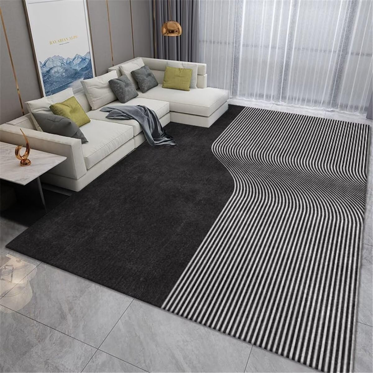 Tapis de salon 120x160cm gris aux finitions géométriques