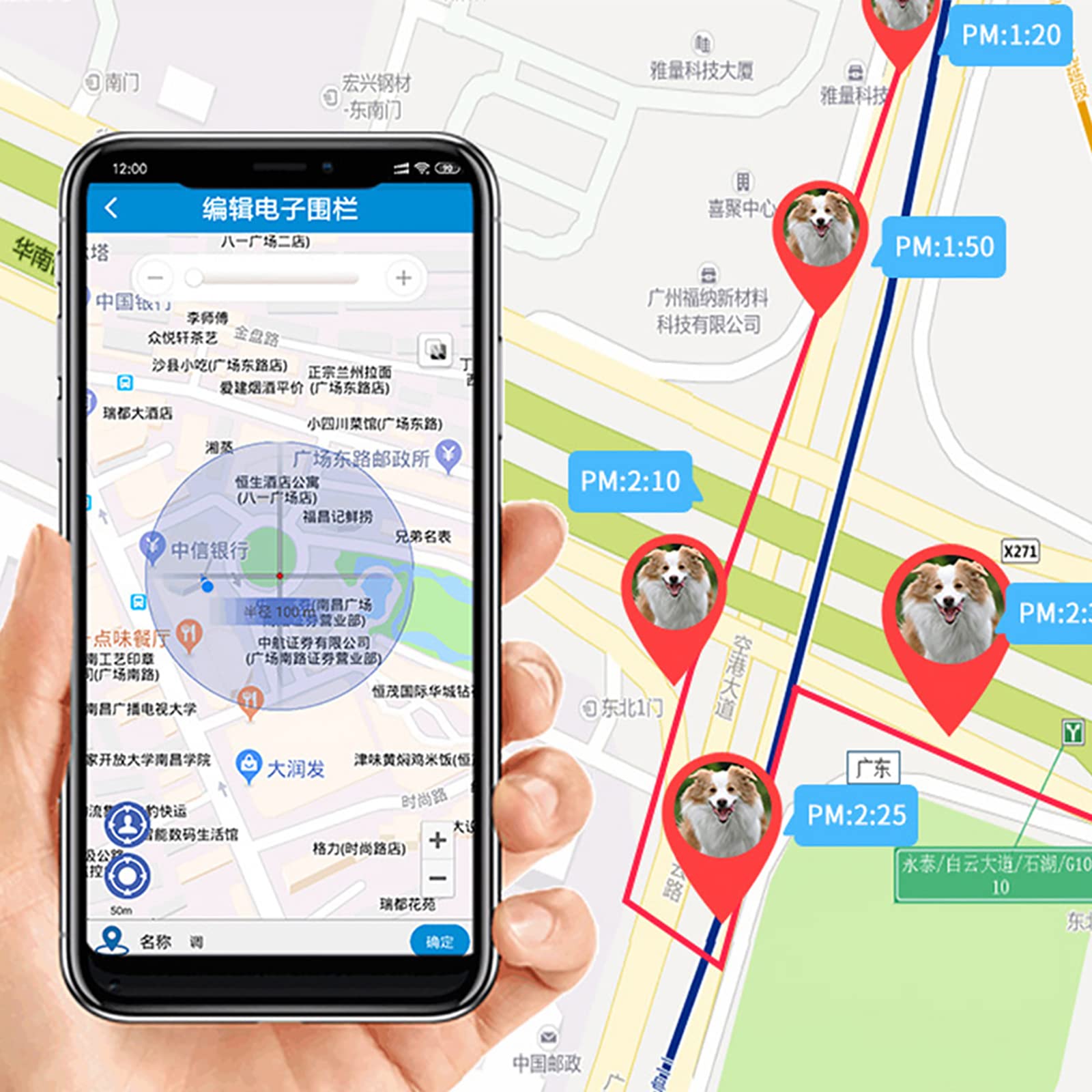 Localizzatore GPS per Animali Domestici, Localizzatore di Collare Intelligente Anti-smarrimento per Cani da Compagnia, Riproduzione della Traccia, Impostazione della Portata