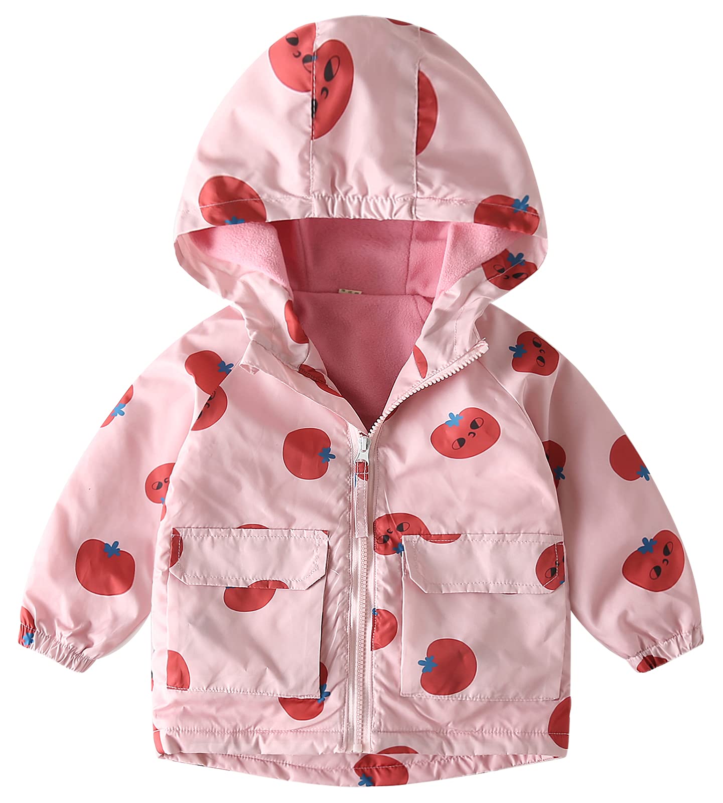 Happy Cherry Kids Boys Girls Fleece Lined Windbreaker Jacket Fashion Prints Hoodie for Fall Winter