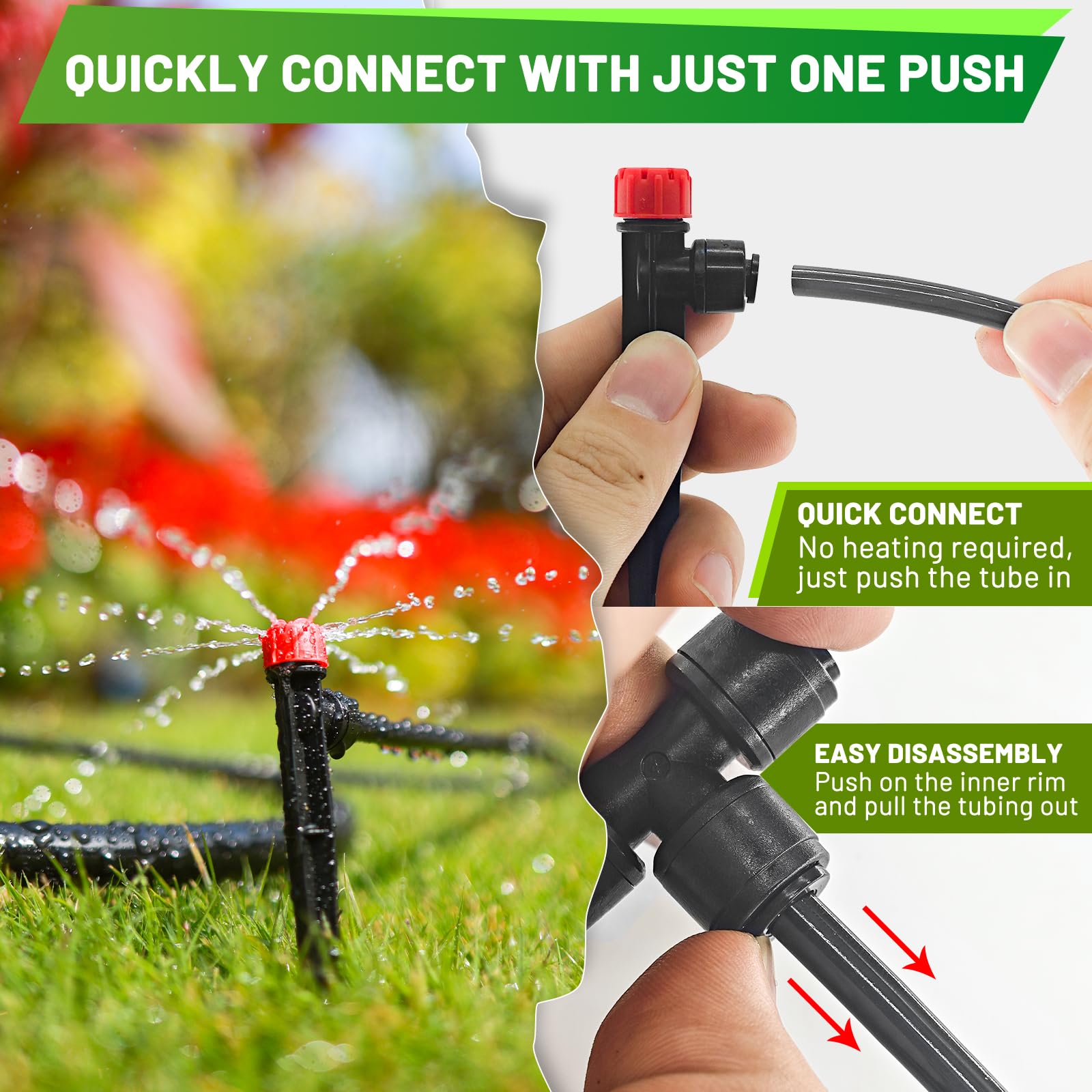Sistema de riego por goteo de 236 pies, sistema de riego de conector rápido para jardín, kit automático de riego por goteo de invernadero para cama elevada, sistema de riego de plantas con tubo de 1/4