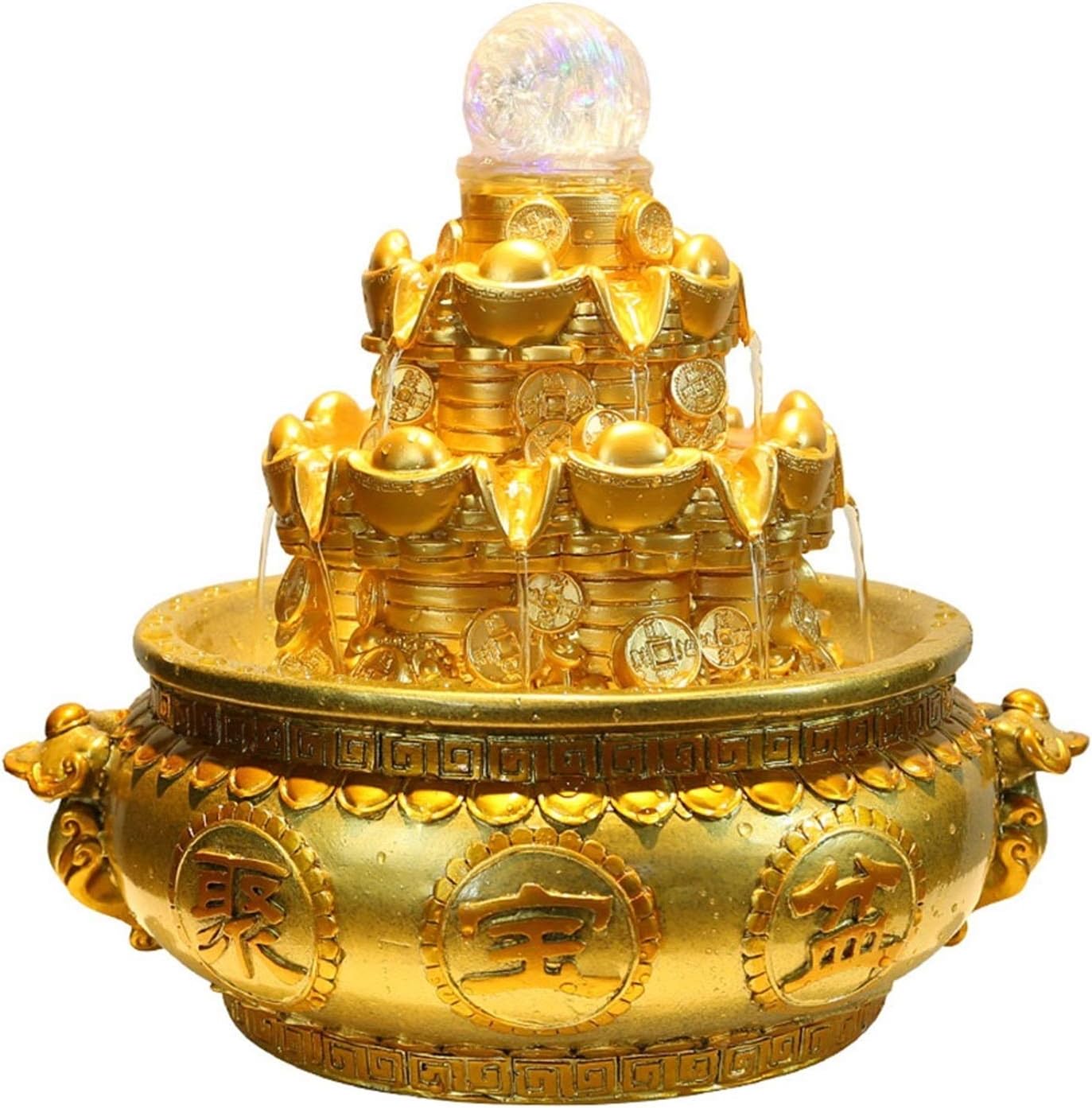 Tabletop Fountain Golden Cornucopia Desktop Waterfall Fountain Wealth Lucky Decoration Indoor Fountain 30cm×24cm×26cm Desktop Fountain
